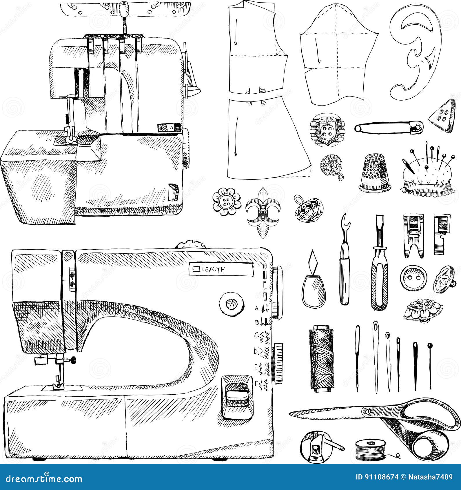 Hand Drawn Sketch Sewing Set Stock Vector Illustration of atelier