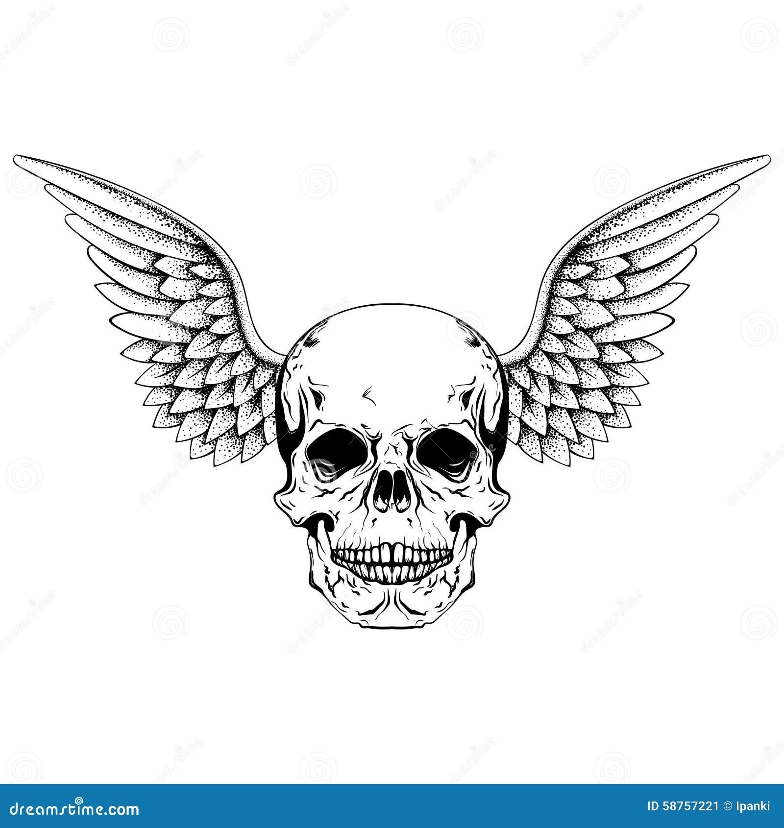 chicano skull with wings tattoo design black and white hand drawn  illustration 21766715 Vector Art at Vecteezy