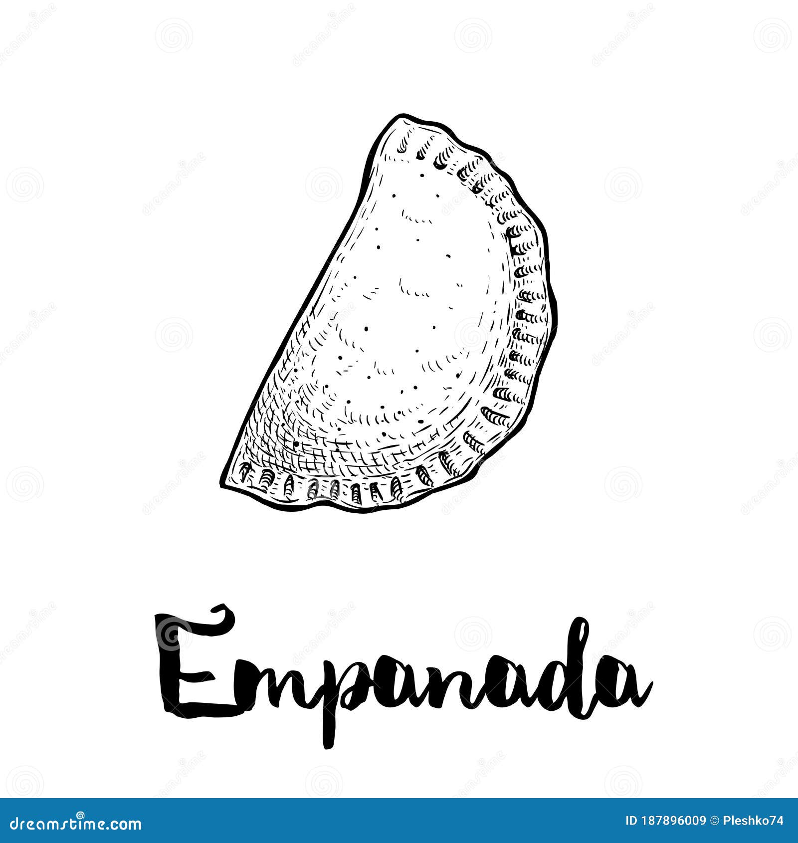 hand drawn sketch style empanada. typical latino america and spanish fast food.    on white background.