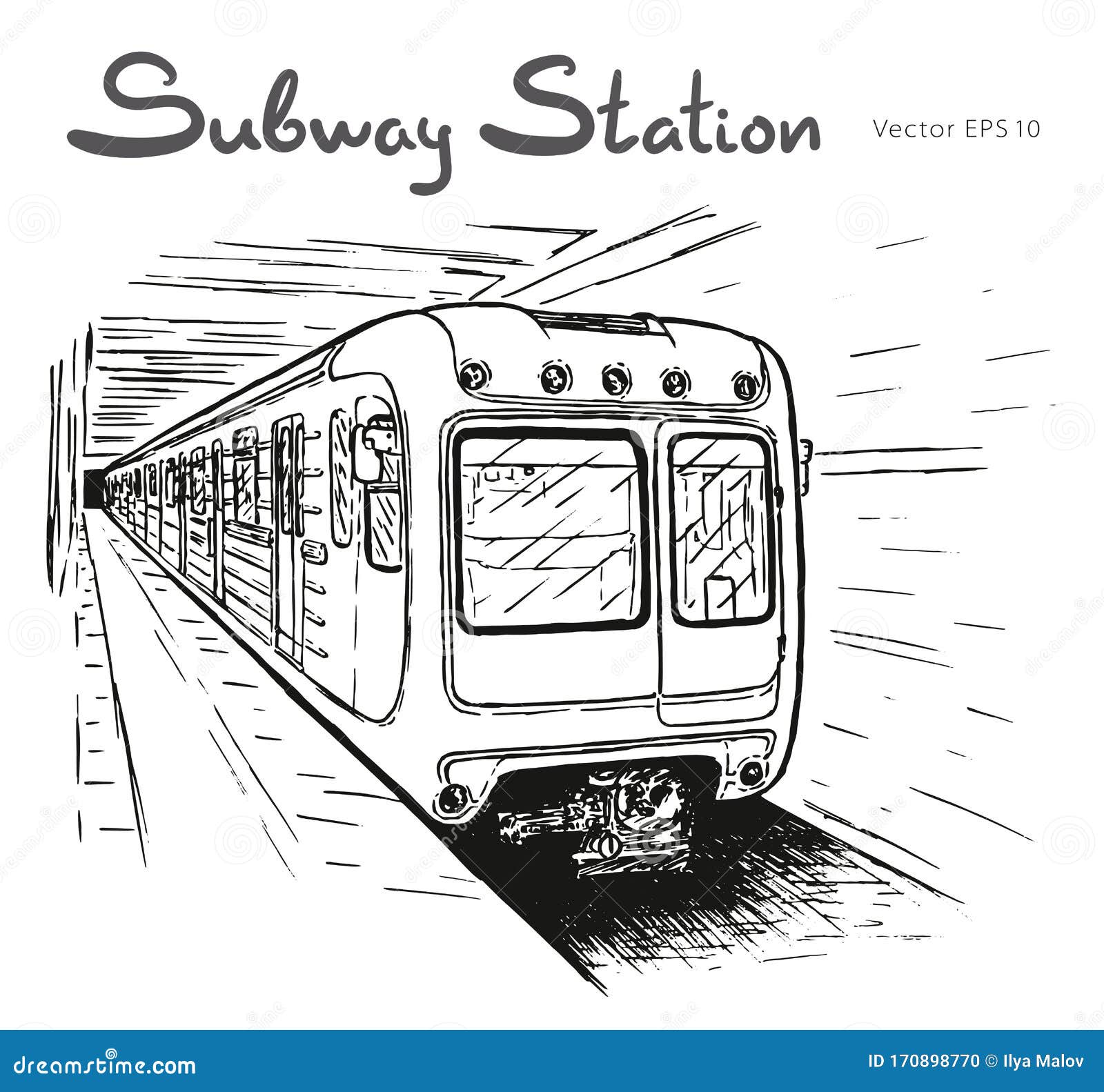 Hand Drawn Sketch of Subway Station Illustration Stock Vector