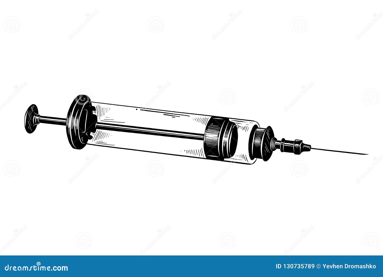 Hand Drawn Sketch Of Syringe In Black Isolated On White Background ...