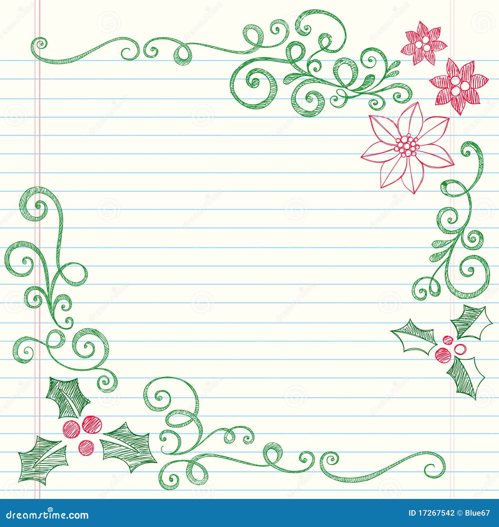 Hand-Drawn Sketchy Doodle Christmas Holly Stock 