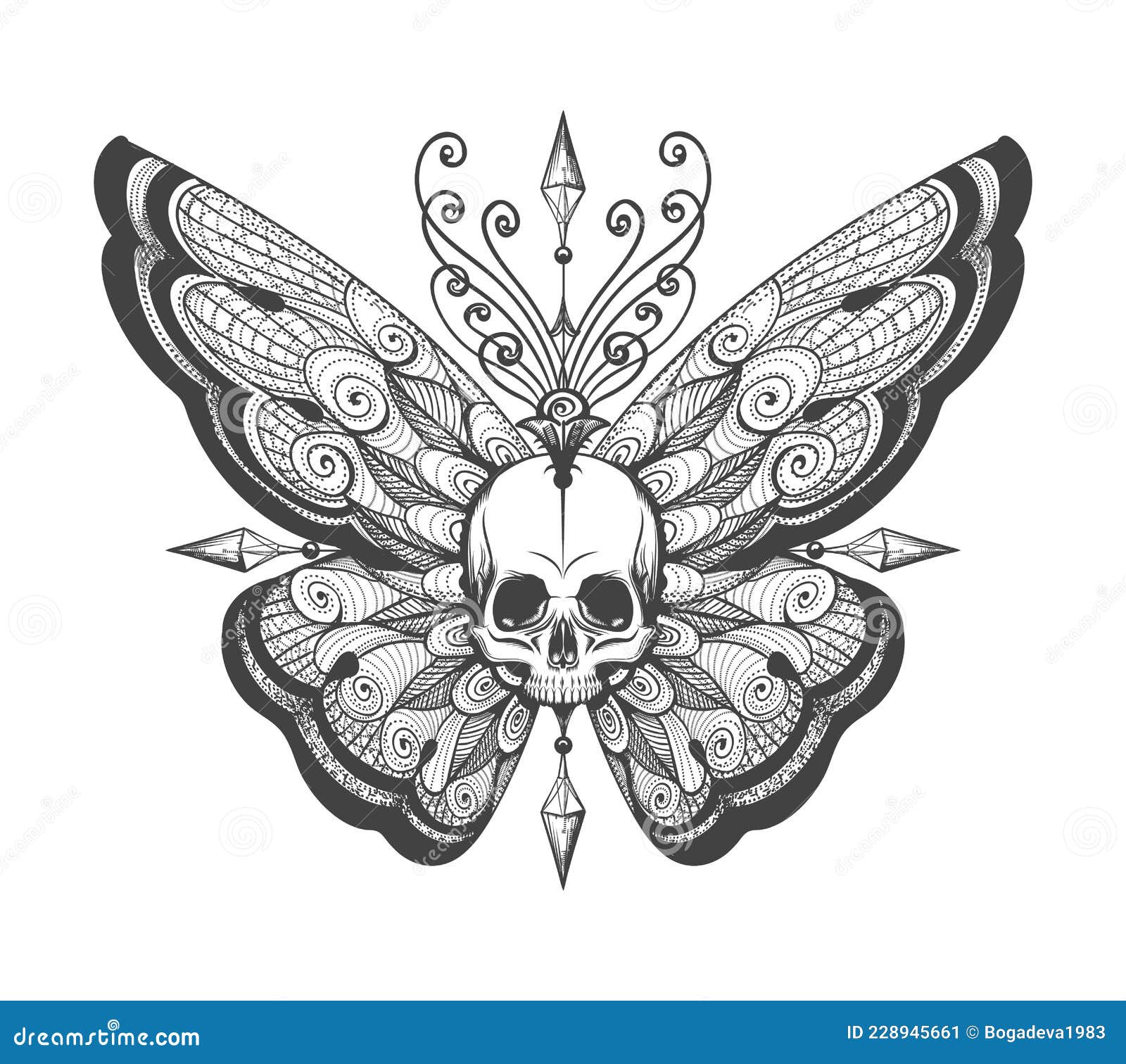InkoTattoo  Temporary Tattoo  Skull  Rose  Butterfly Skull  INKOTATTOO
