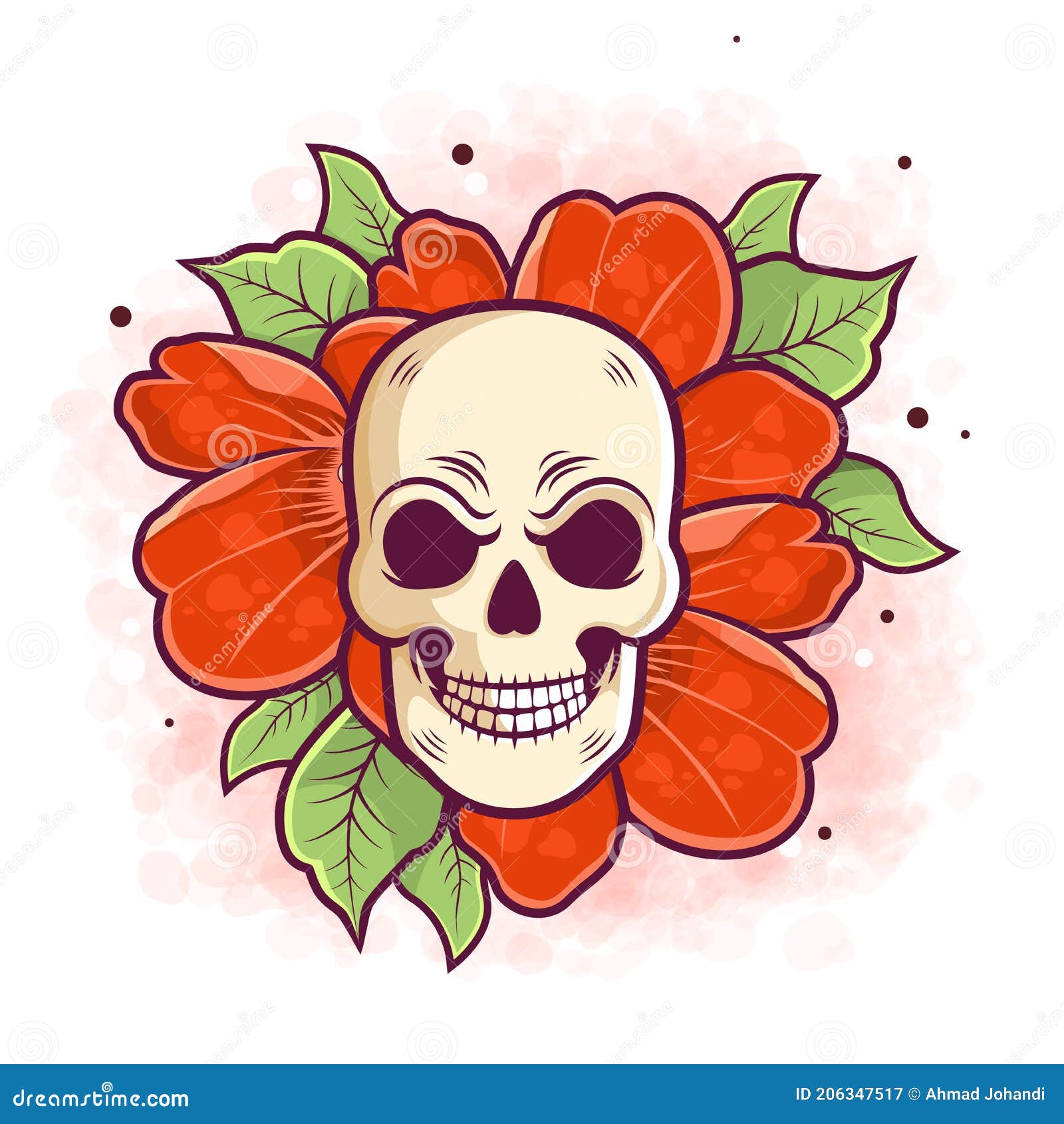 Hand Drawn Skull and Flower for Tattoo and Sticker Illustration Stock ...