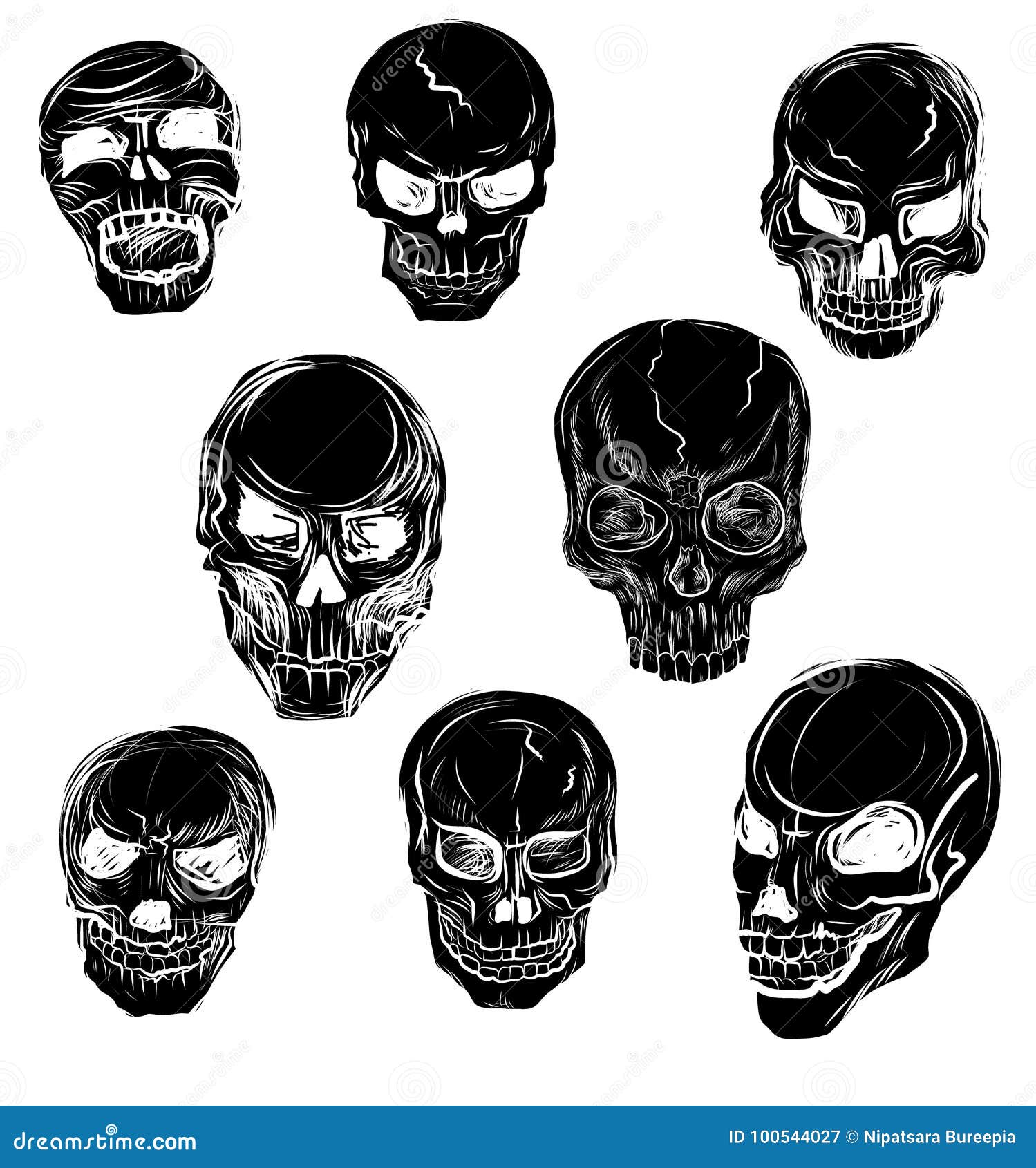 Skull Tattoo Designs Using Crosshatching · Creative Fabrica