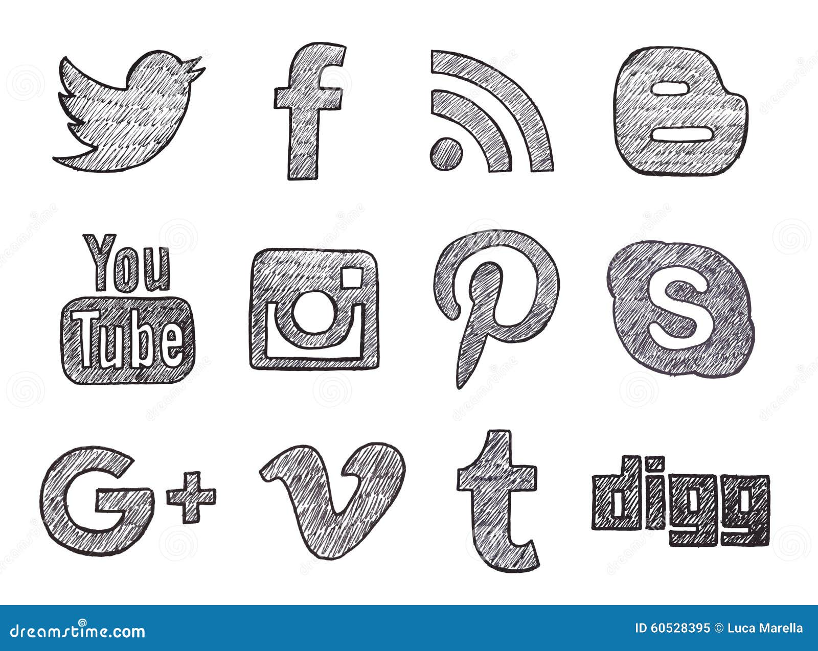 Hand Drawn Social Media Buttons Editorial Image - Illustration of