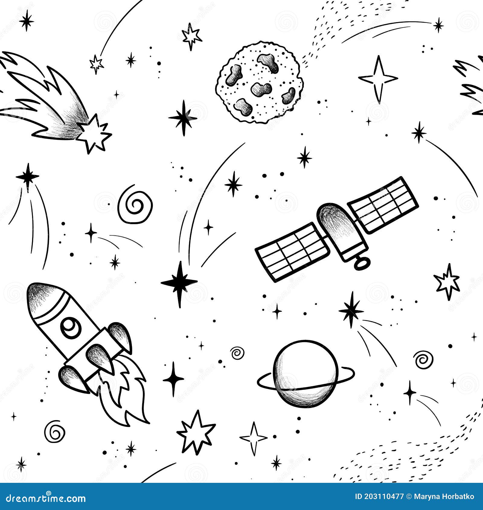 Hand Drawn Space Banner Template. Space Doodle Vector Illustration with ...