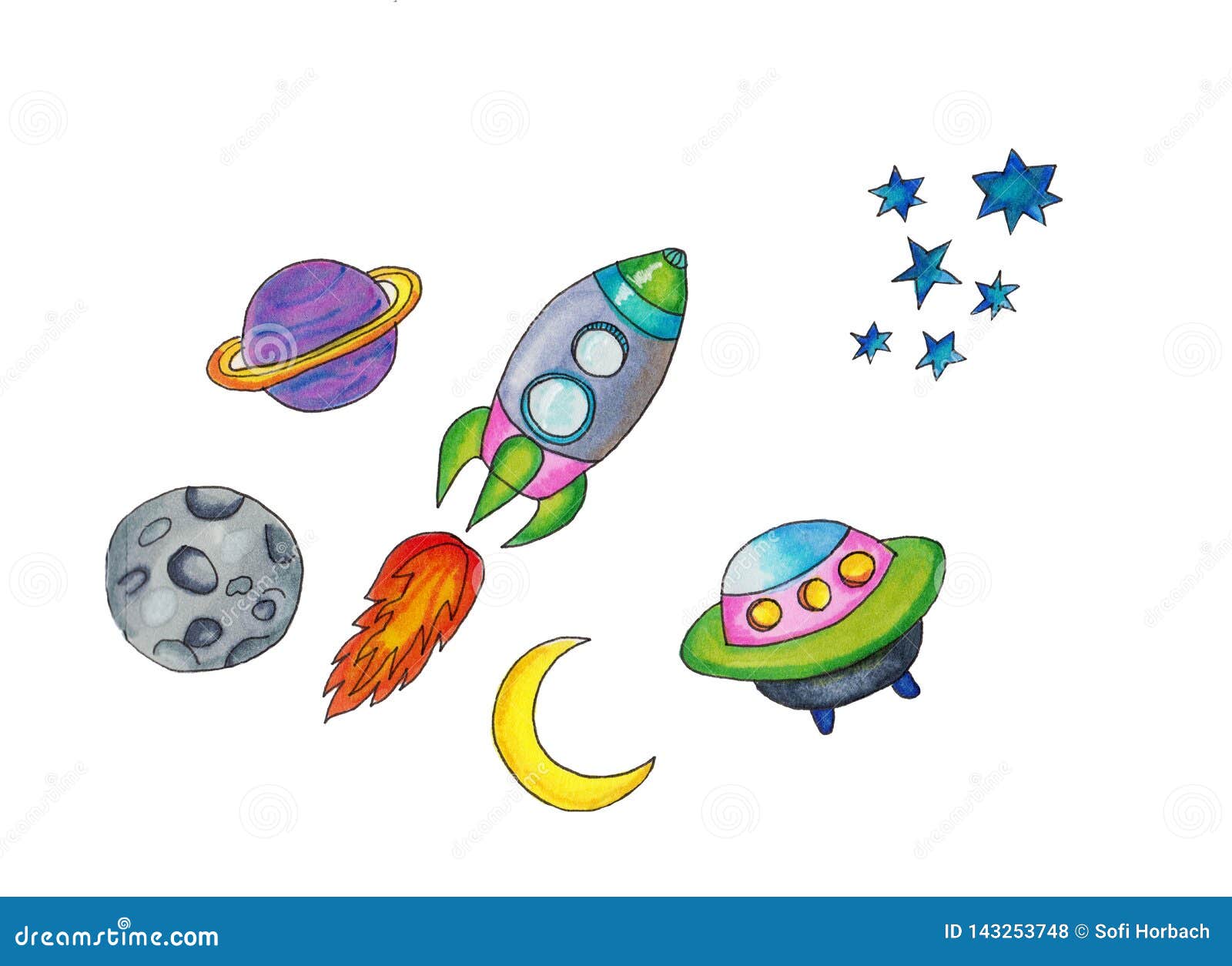 Hand Drawn Space Elements Space Background. Space Doodle Illustration. Cartoon  Space Rockets, Planets, Stars Stock Photo - Image of kids, night: 143253748