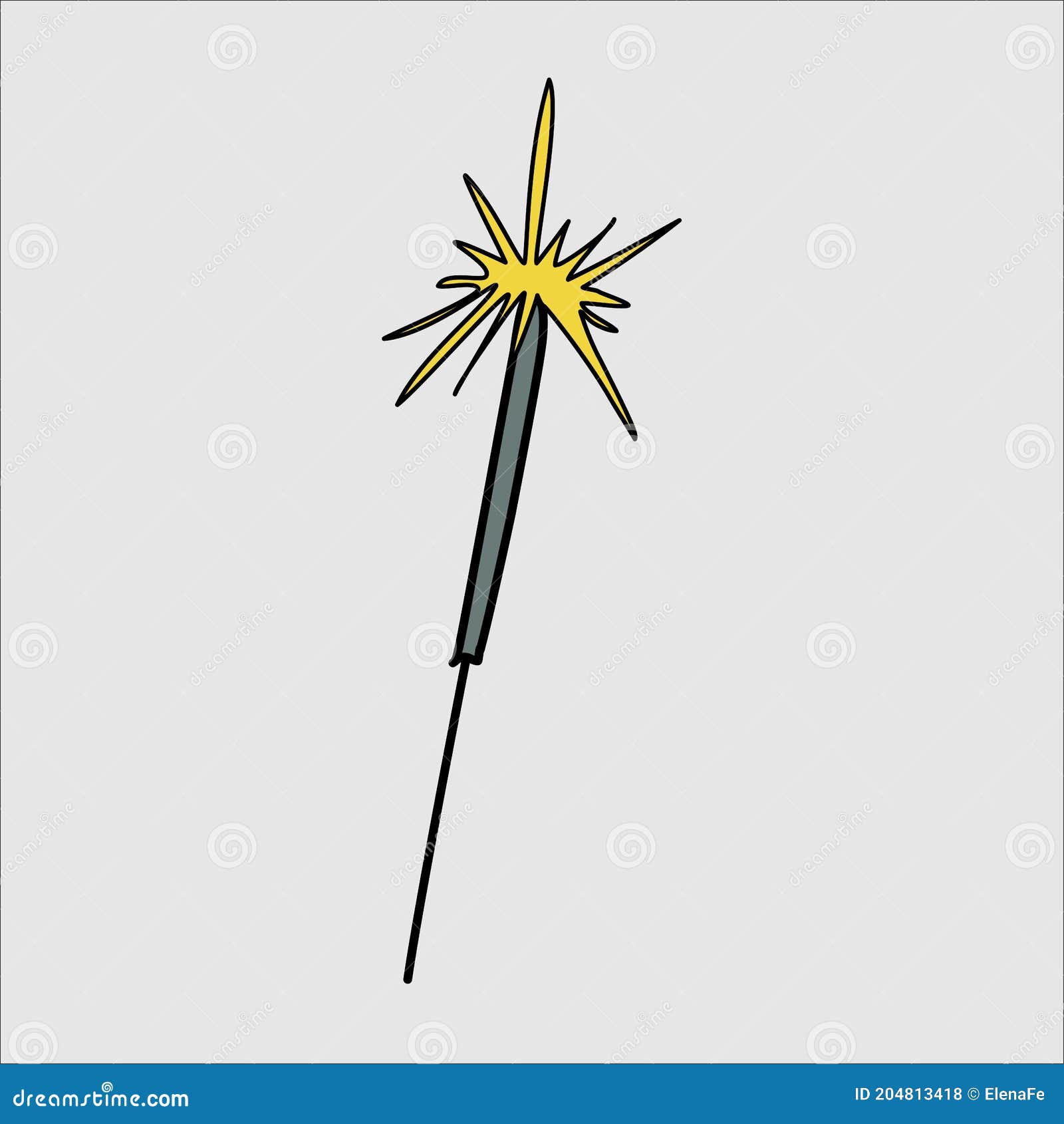 Hand Drawn Sparkler on a Gray Background. Doodle Style Isolated Drawing
