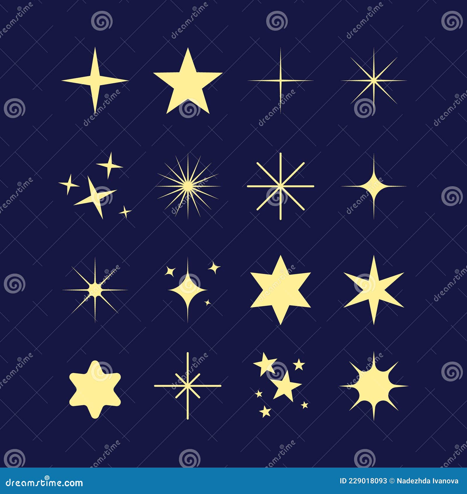 Hand Drawn Sparkling Stars Set Vector Illustration Stock Vector