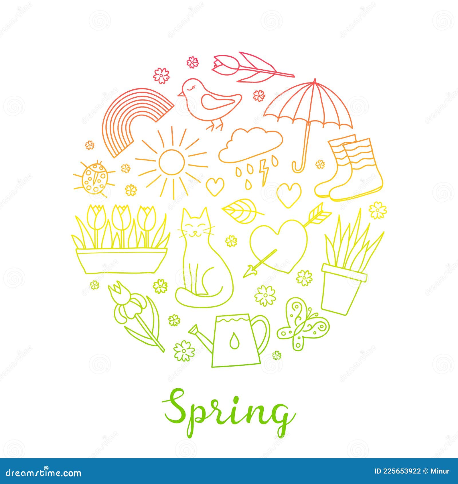 Hand Drawn Spring Items In Circle Stock Vector Illustration Of