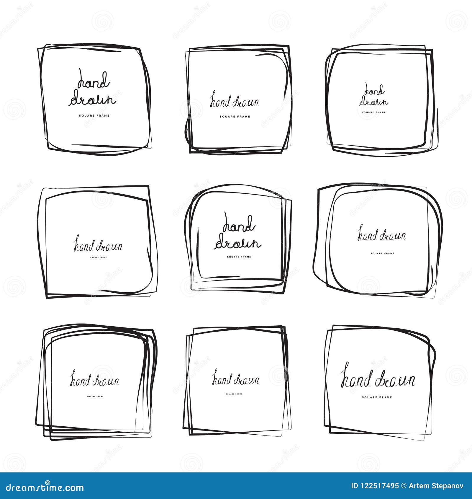 Hand Drawn Square Frames stock vector. Illustration of curve - 122517495