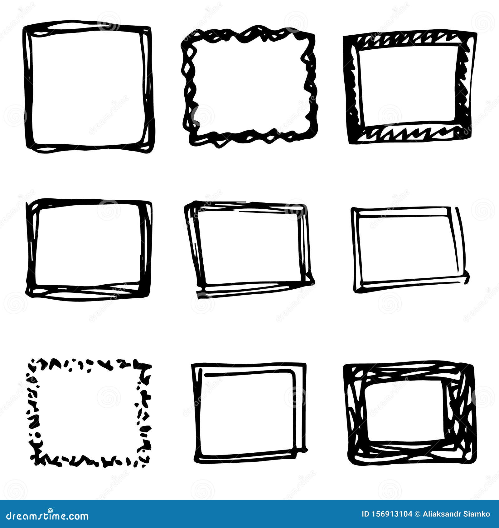 Hand Drawn Square Set Doodle Icon. Hand Drawn Black Sketch. Sign