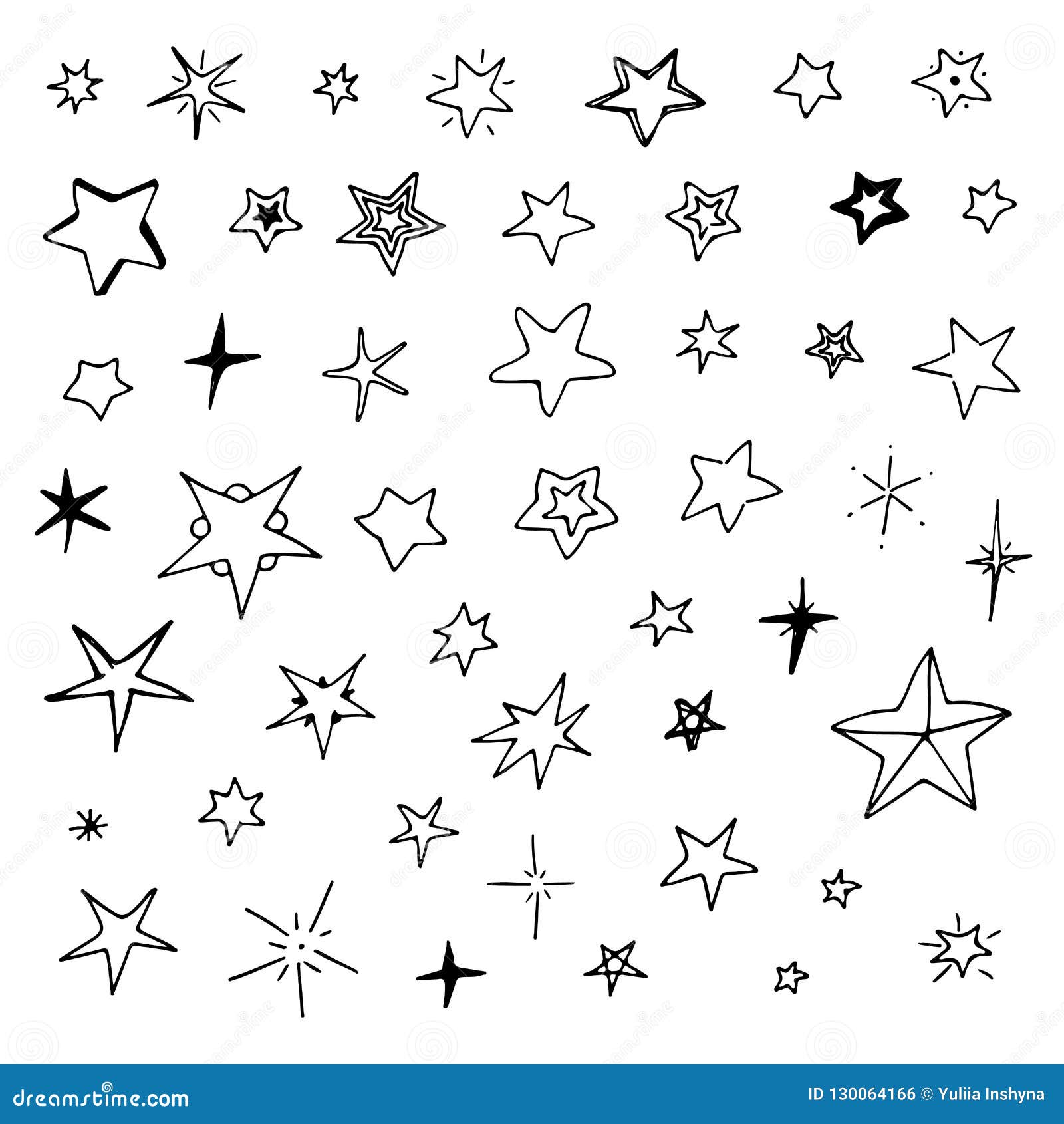 Hand Drawn Stars Set Big Collection Of Doodle Stars Stock Vector