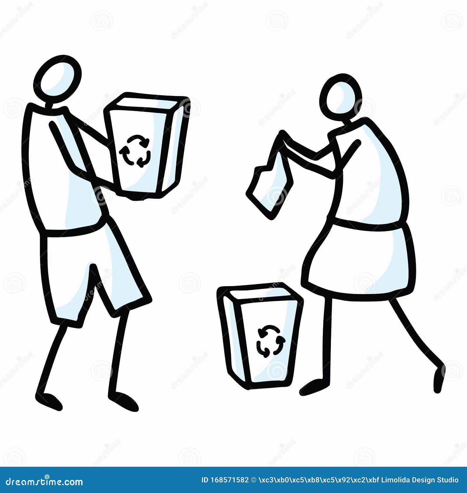 Hand Drawn Stick Figures Trash Collecting. Concept of Clean Up Earth ...