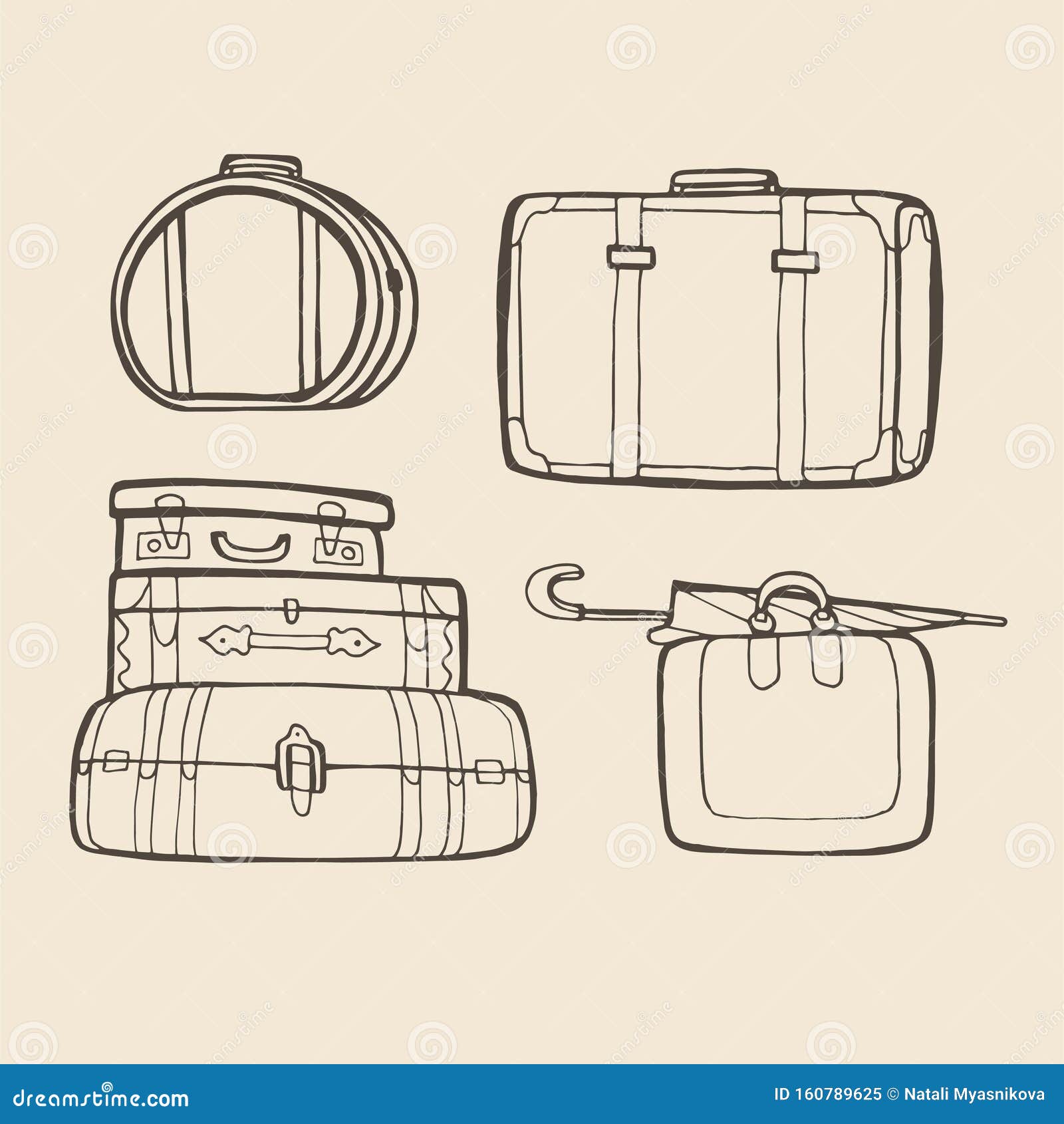 Hand Drawn Suitcase Sketches Line Vector Illustration Stock Vector Illustration of background