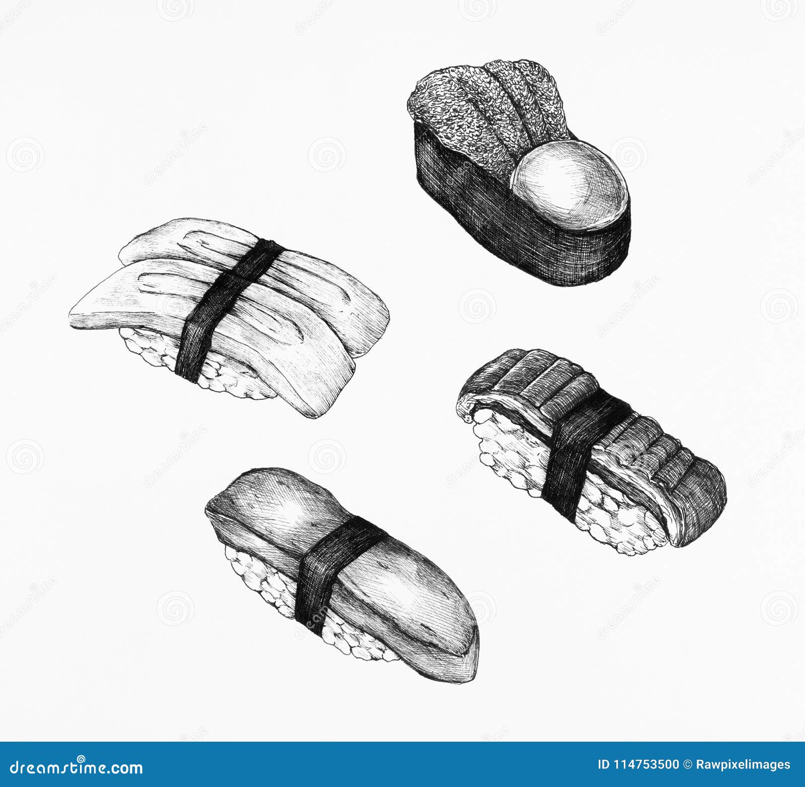 Hand Drawn Sushi Set Japanese Food Stock Illustration - Illustration of ...