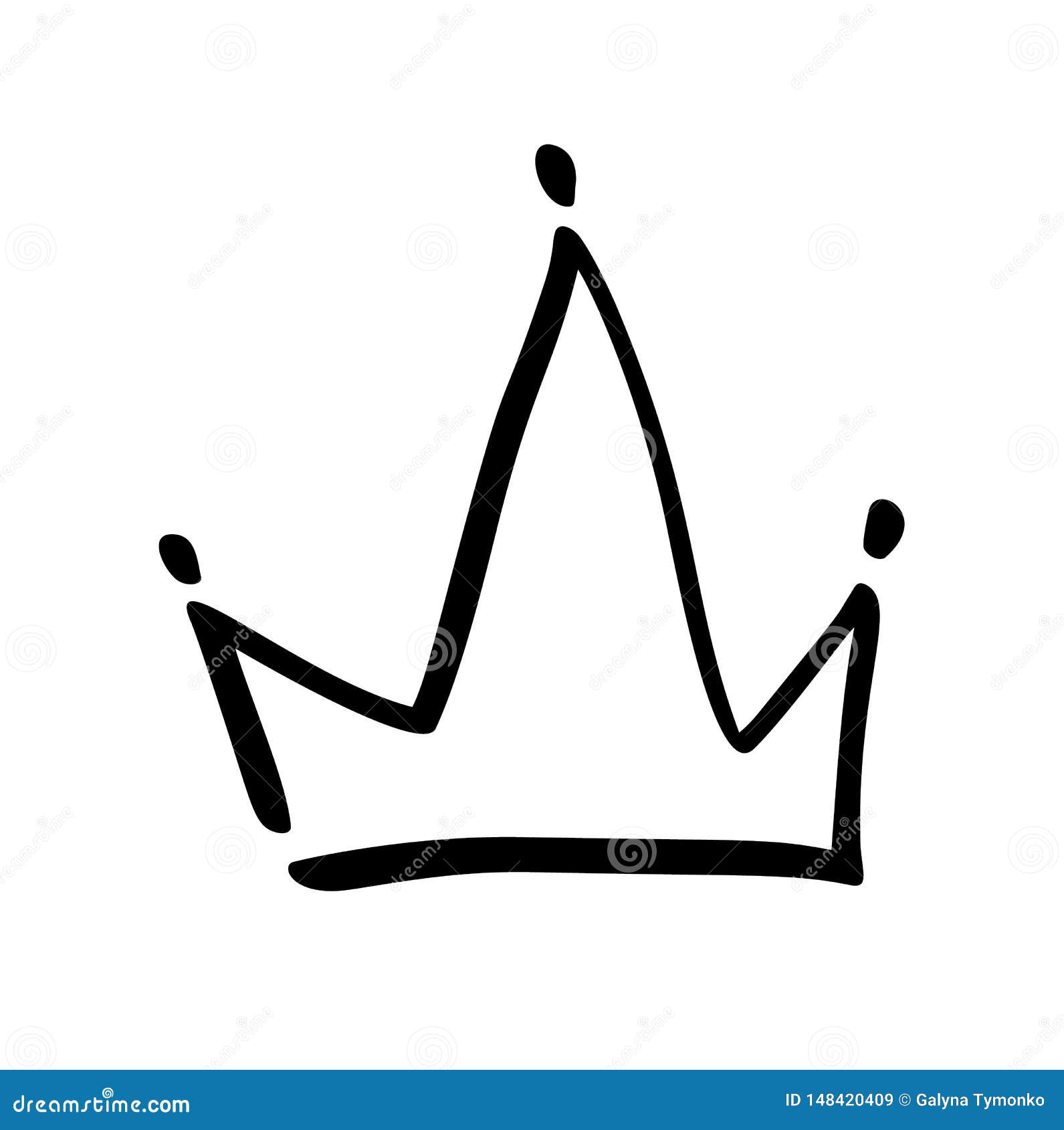 Hand Drawn Symbol of a Stylized Crown. Drawn with a Black Ink and Brush ...