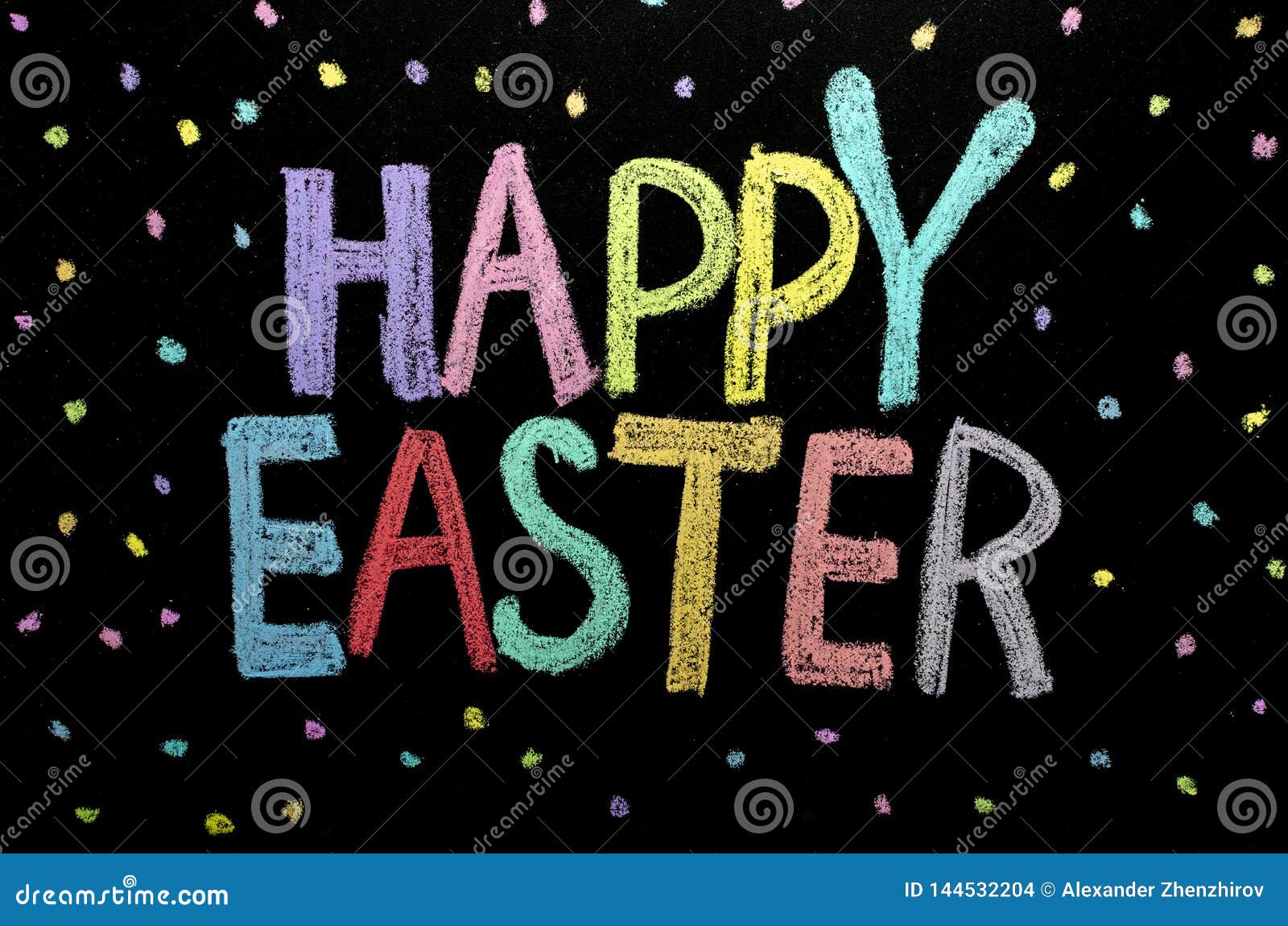 Hand Drawn Text `Happy Easter` on Chalkboard Stock Photo Image of