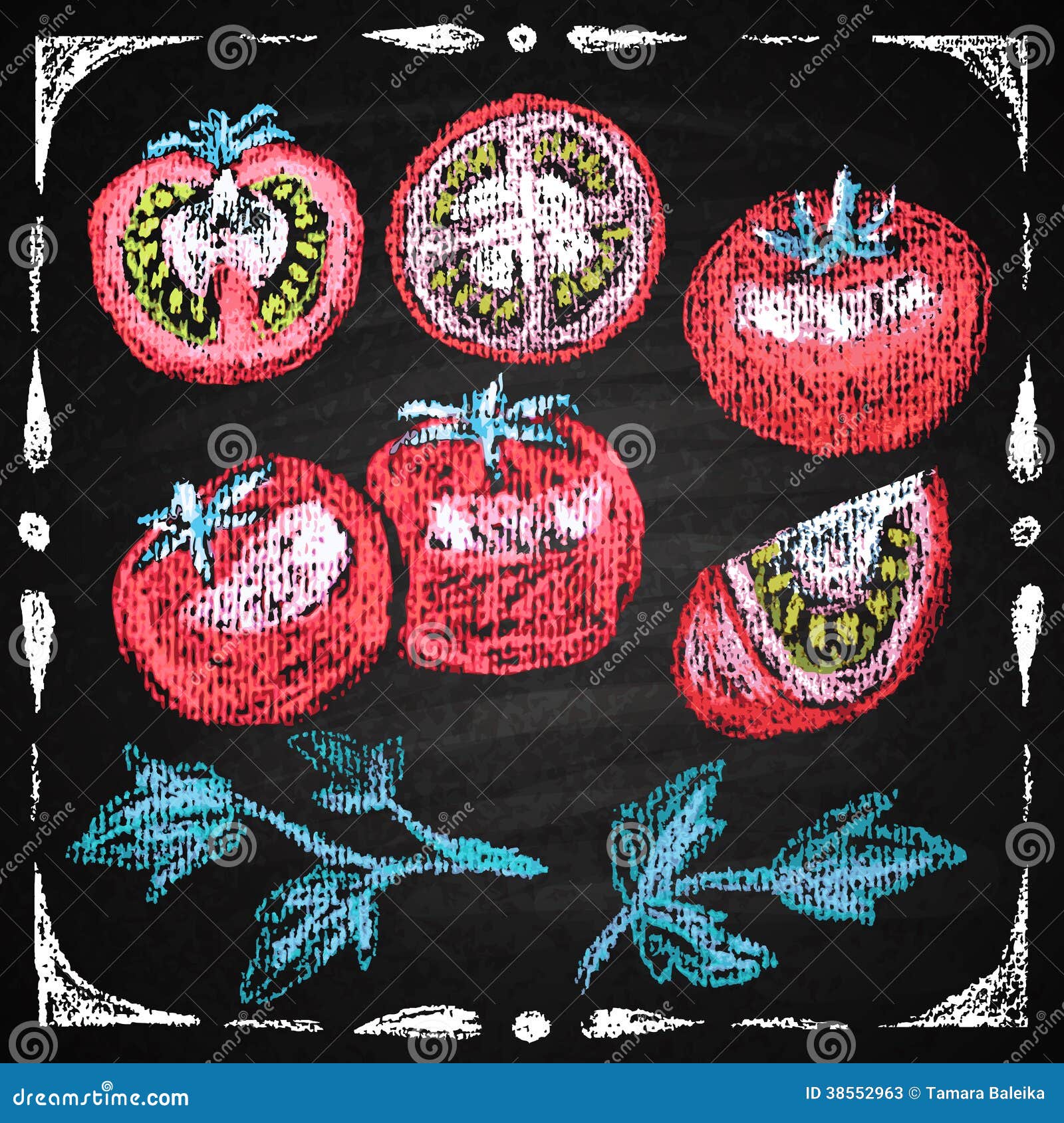 Hand drawn tomato. stock vector. Illustration of chalkboard 38552963