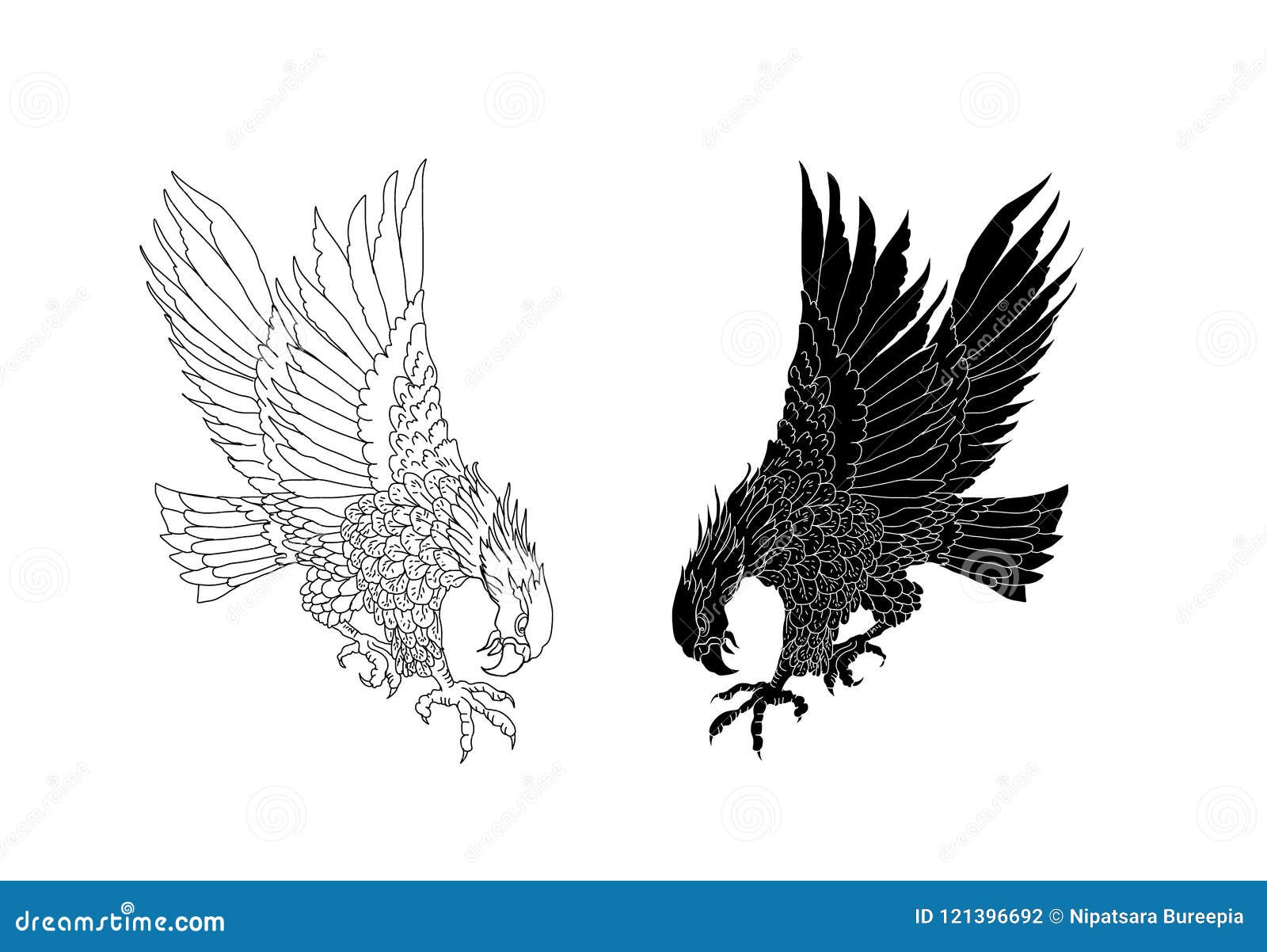 Hand Drawn Traditional Japanese  American Eagle   Tattoo Design Stock Vector - Illustration of native, hawk: 121396692