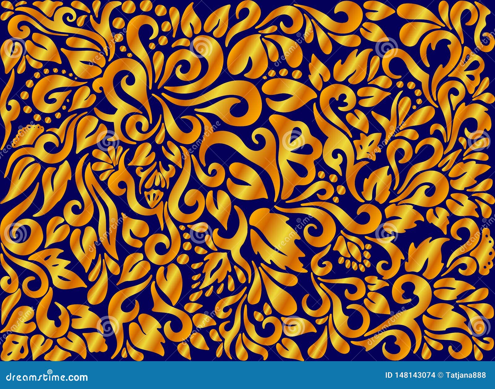 Hand Drawn Tribal Pattern with Golden Gradient on Blue Background ...
