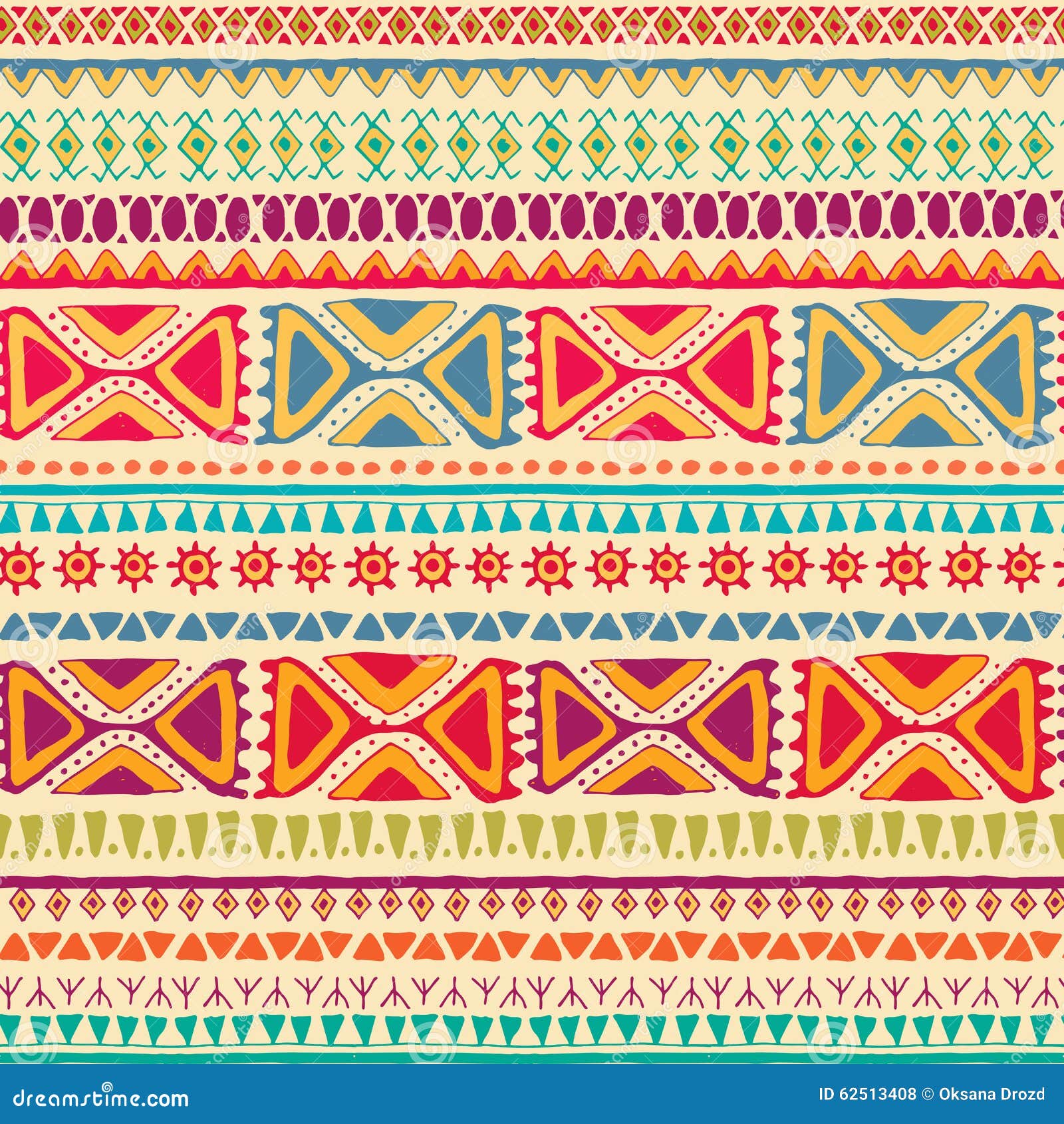 Hand Drawn Tribal Seamless Pattern with Geometric Ornament. Stock ...