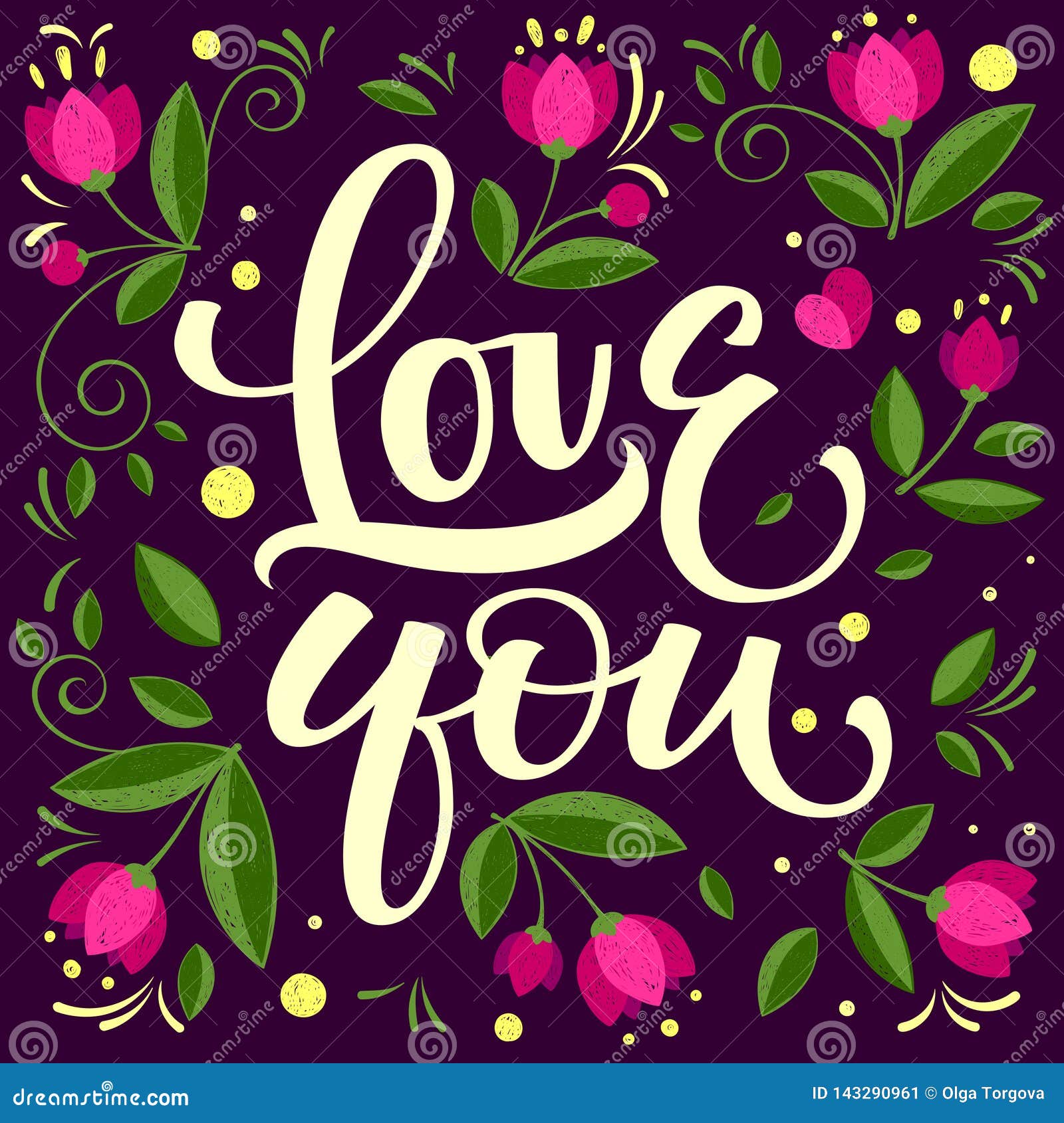 Hand Drawn Typographic Inscription Lettering Design Love You Stock