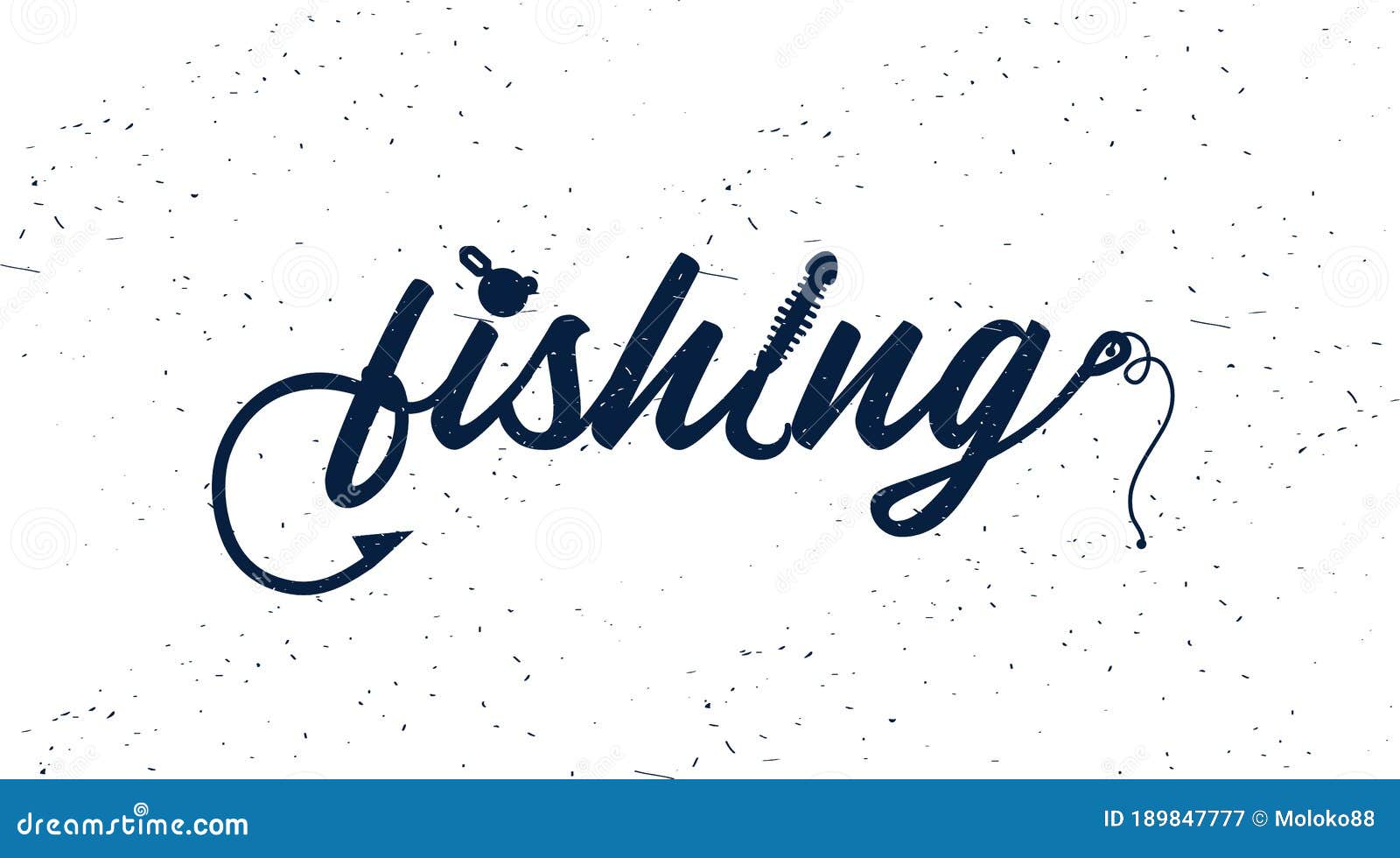 hand drawn typography poster. fishing typography with hook, silicone fishing bait and sinker.