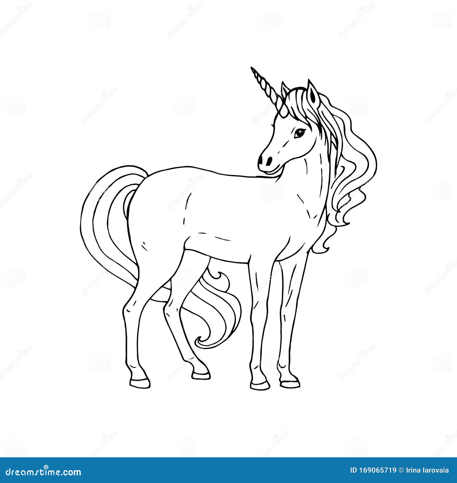 Hand Drawn Unicorn Vector Black White Sketch Stock Vector