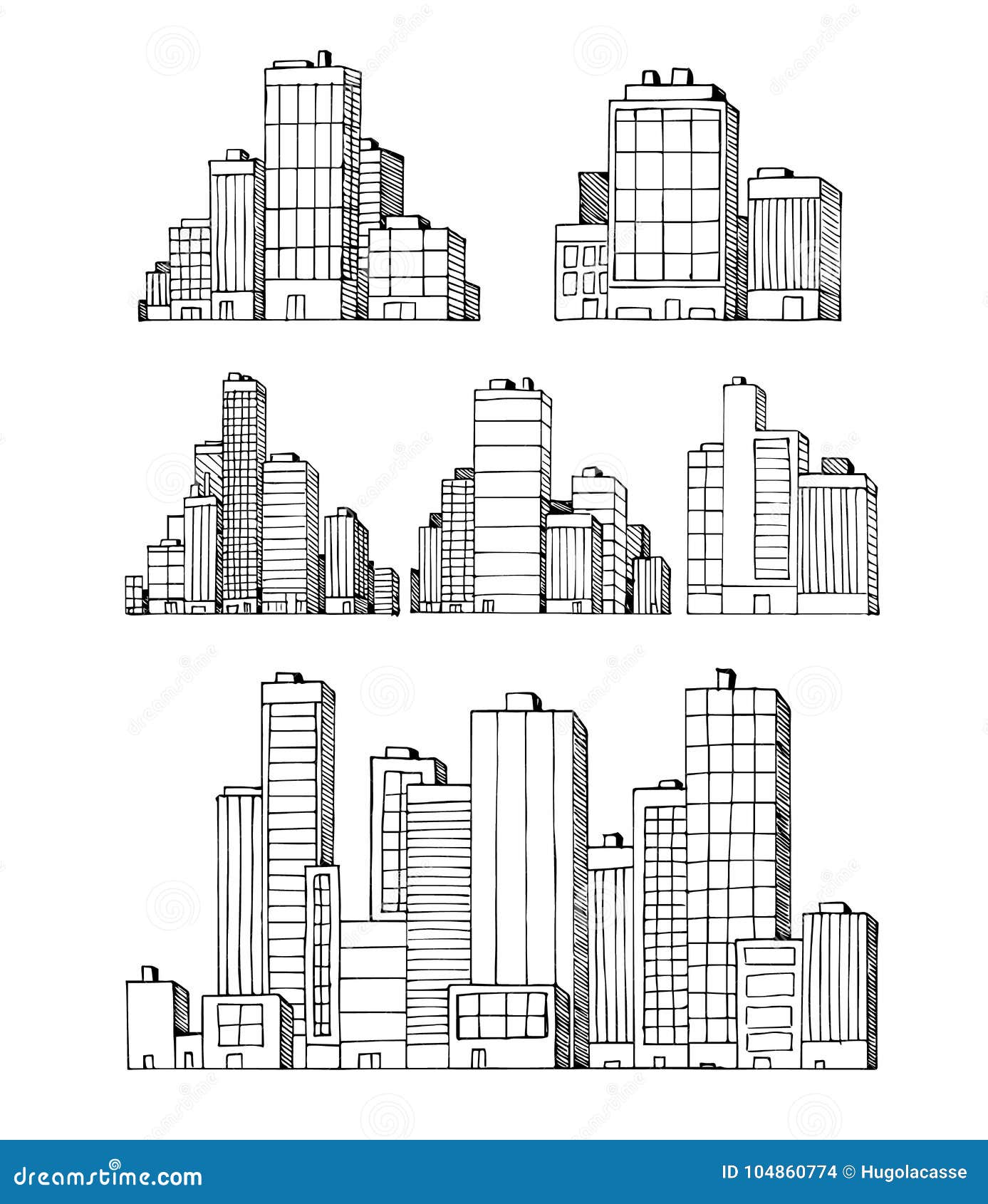 Hand Drawn Urban Vector Buildings Skyscrapers Stock Vector ...