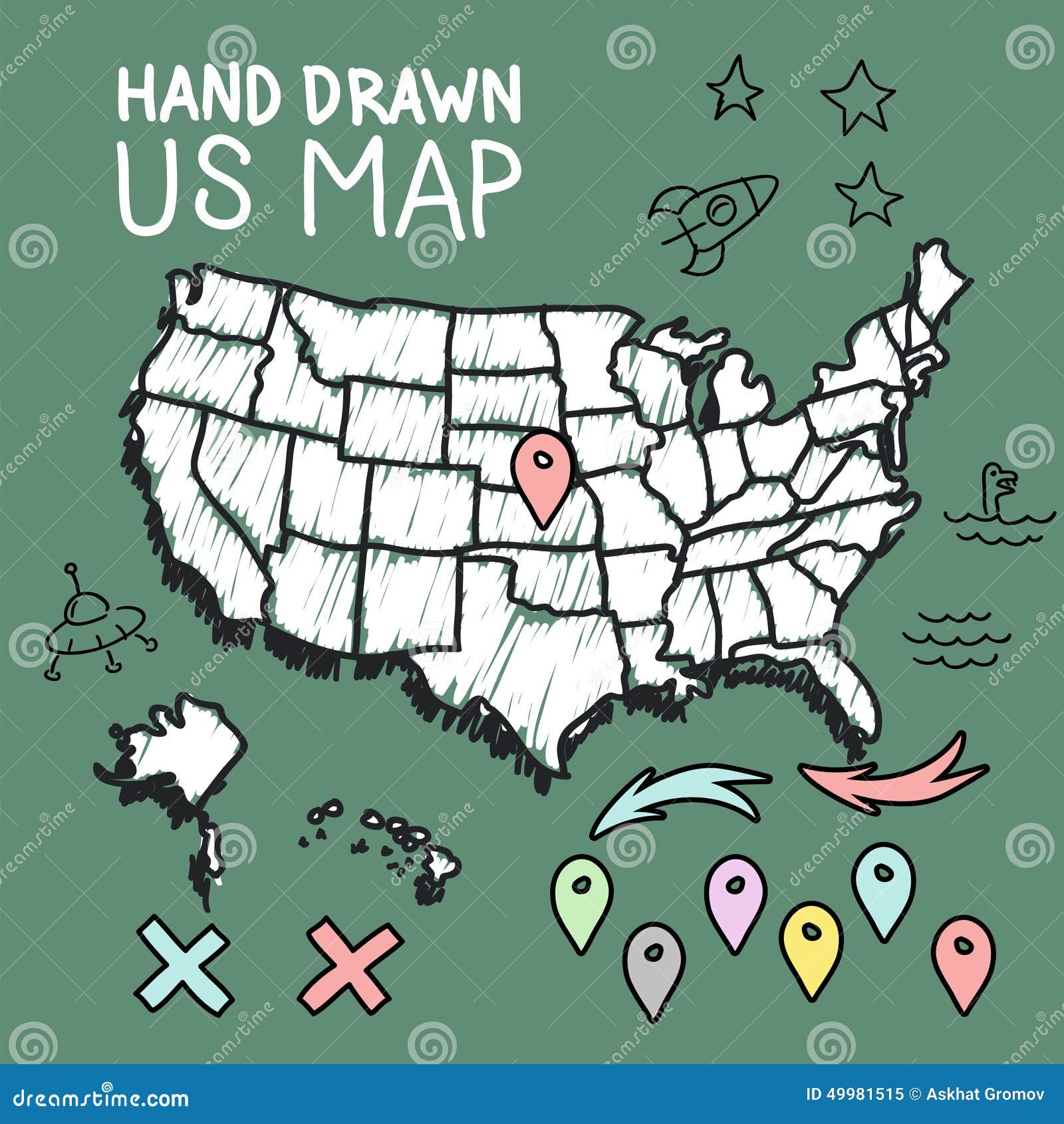 hand drawn us map chalkboard vector illustration 49981515