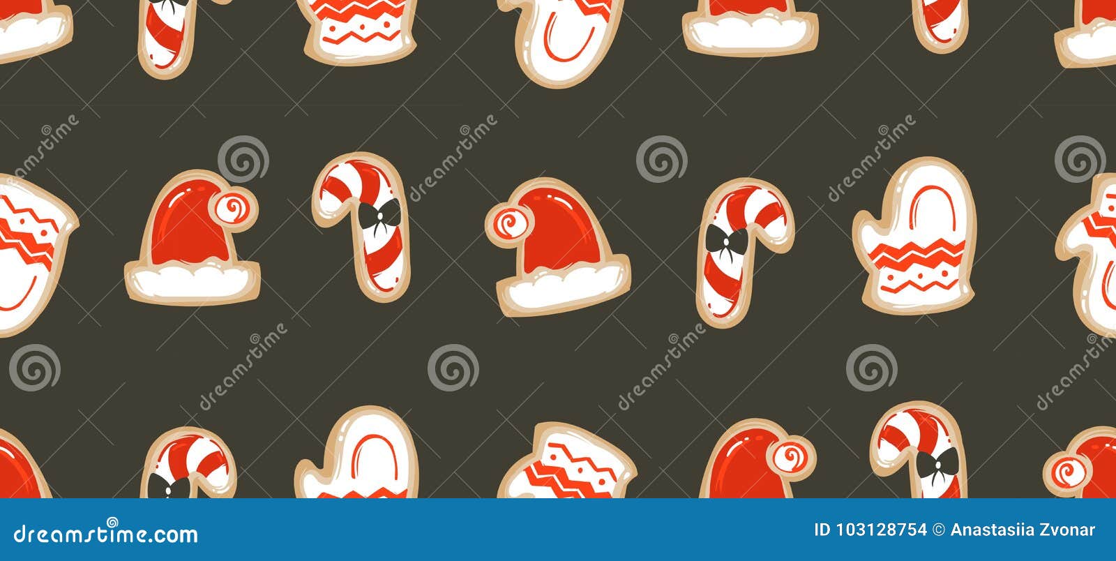Hand drawn vector abstract fun Merry Christmas time cartoon illustration seamless pattern with baked gingerbreads