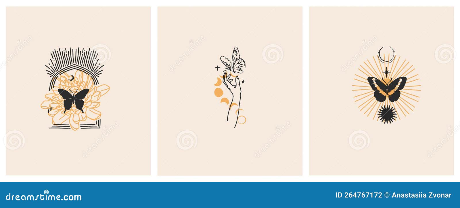 hand drawn  abstract graphic s celestial  concept with logo magic line silhouette set of mystic