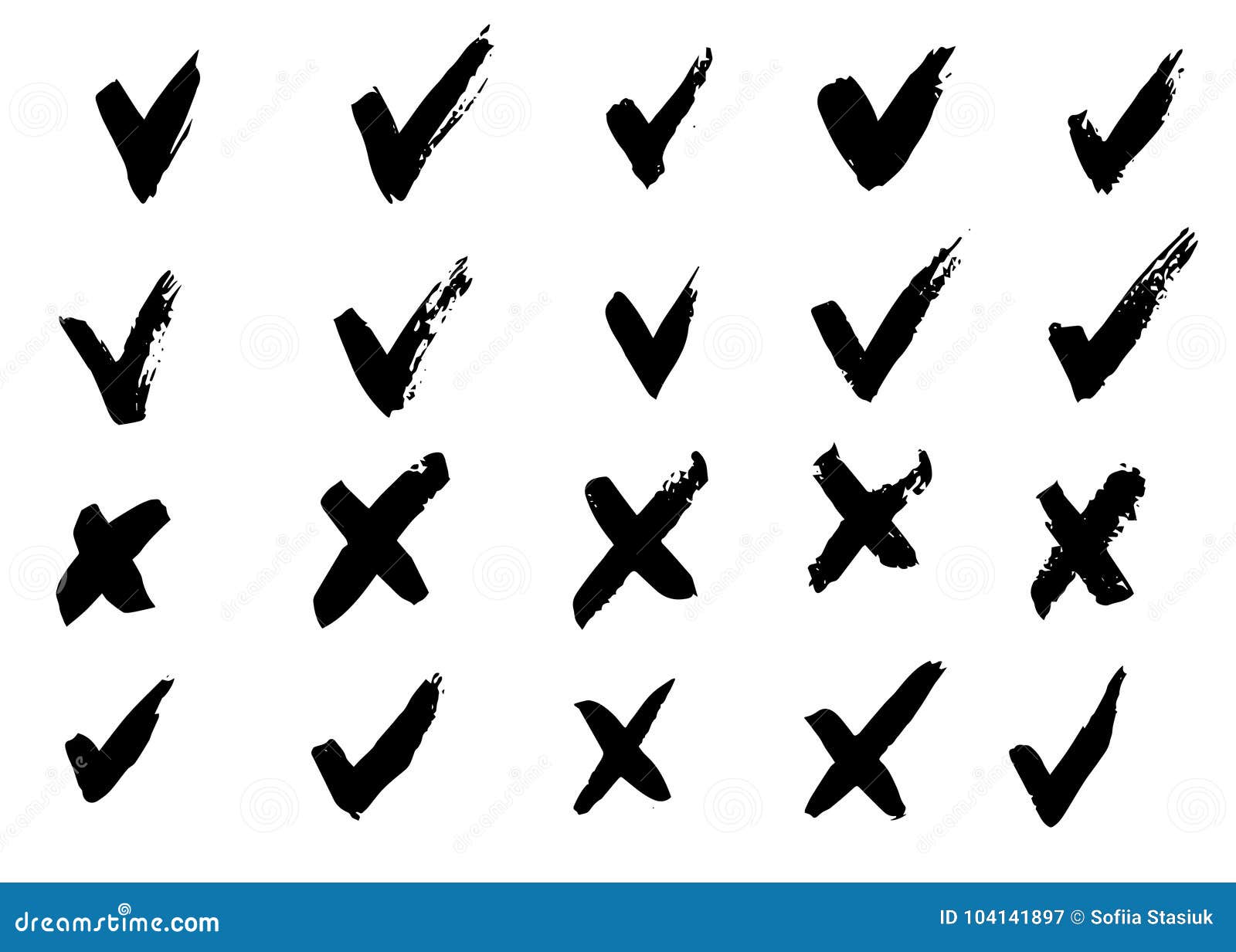 Hand draw of a check mark and cross Royalty Free Vector