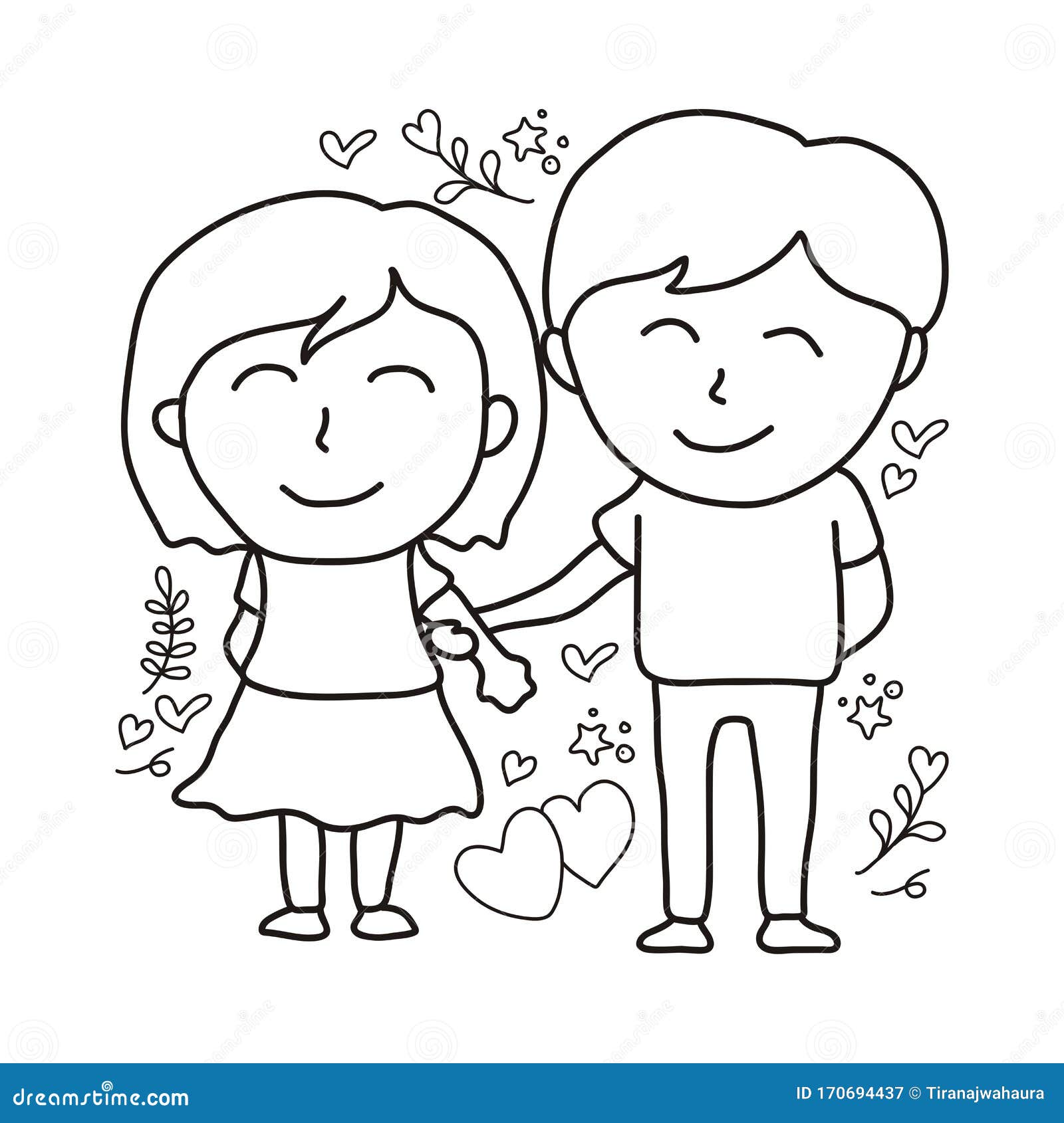 Hand Drawn Vector Doodle Illustration Of Cute Couple, Designed With ...