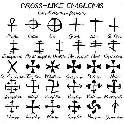 Hand Drawn Vector Grunge Cross Like Emblems Stock Vector - Illustration ...