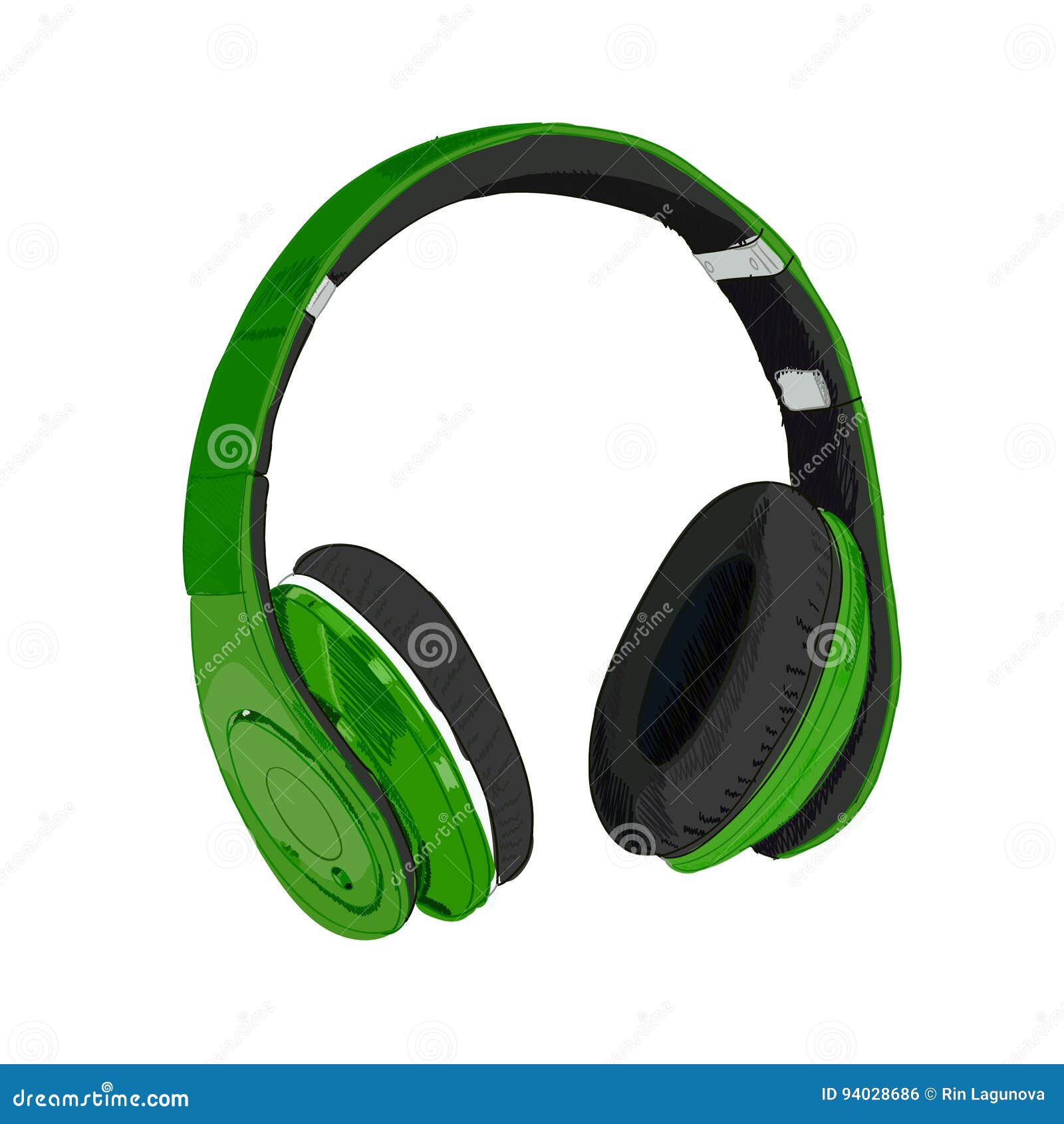 Hand Drawn VECTOR Headphones. Green Stock Vector Illustration of electronic, black 94028686