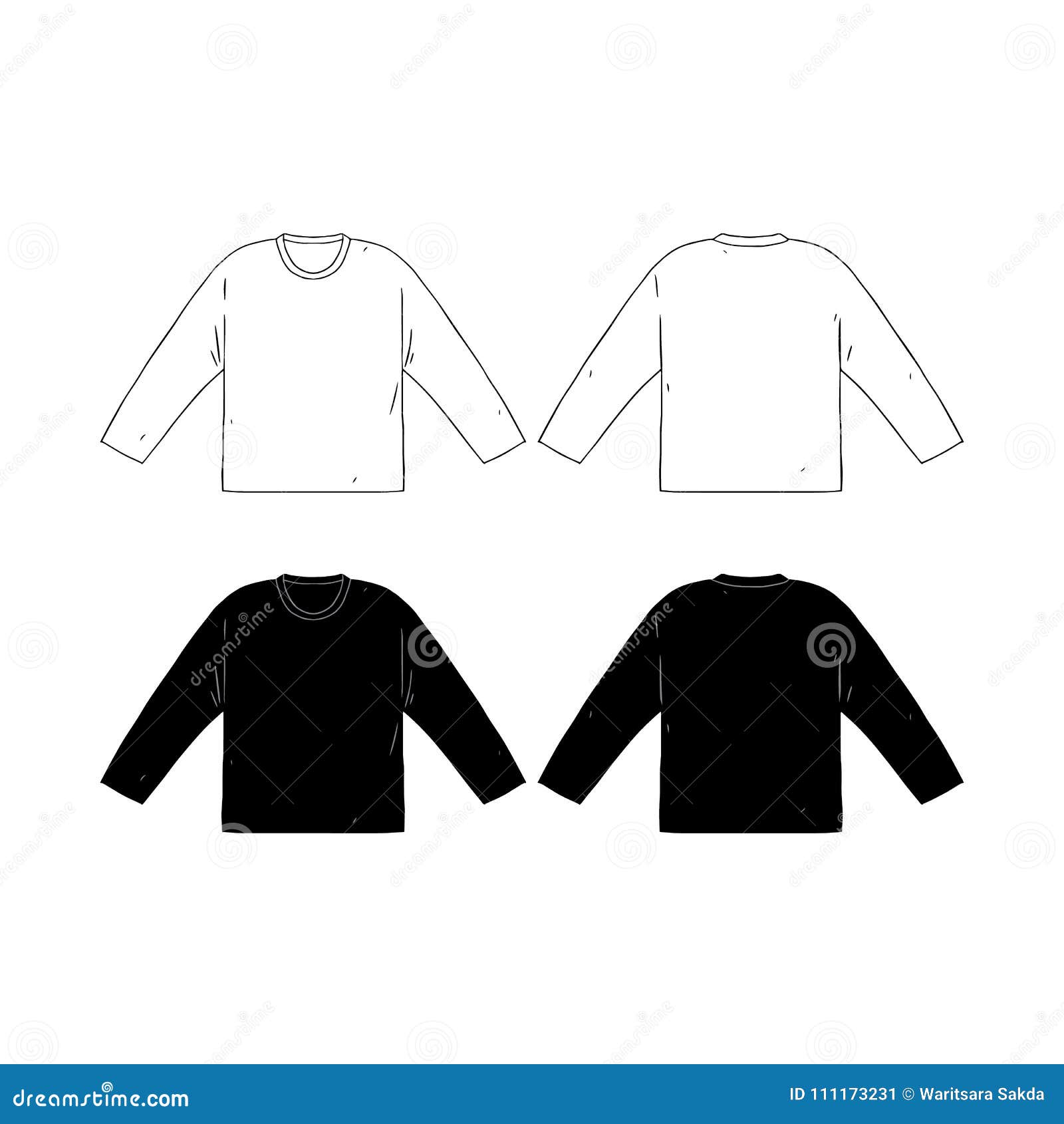 Download Hand Drawn Vector Illustration Of Blank Long Sleeve T ...