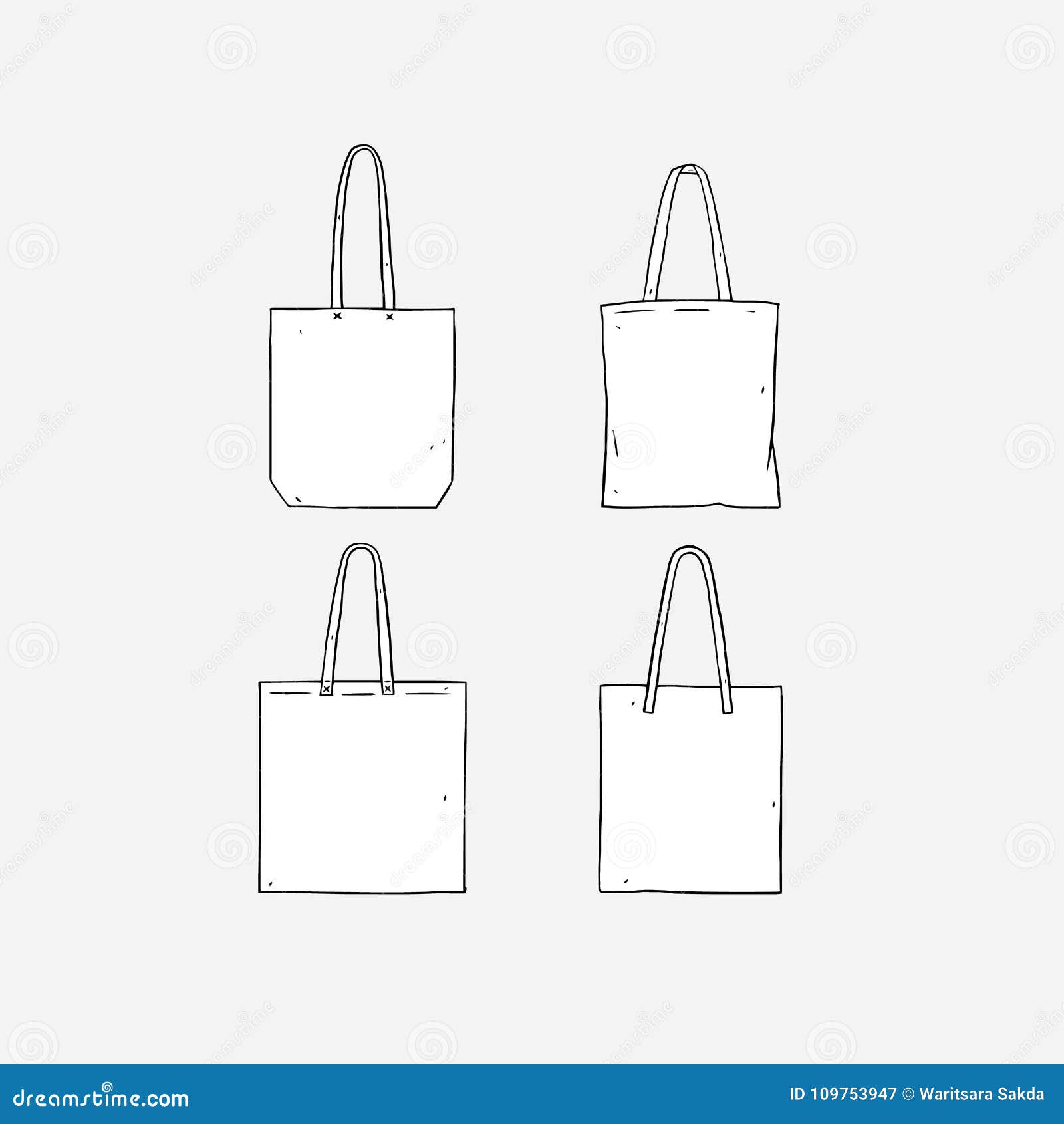 Download Hand Drawn Vector Illustration Of Blank White Tote Bag On ...