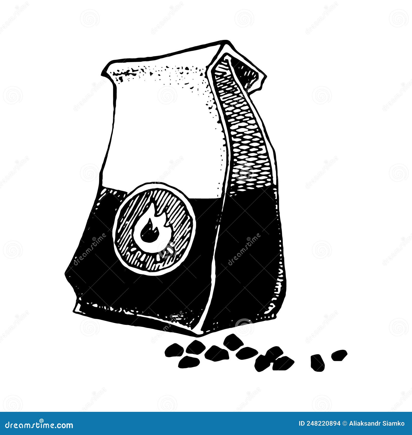 Hand Drawn Vector Illustration of Charcoal Paper Bag with Charcoal
