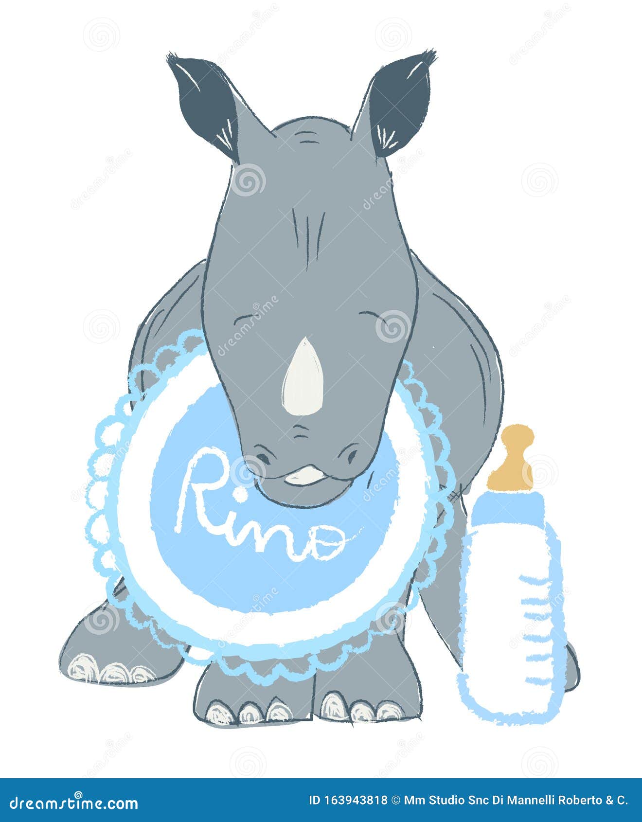 Download Hand Drawn Vector Illustration With A Cute Baby Rhinoceros ...