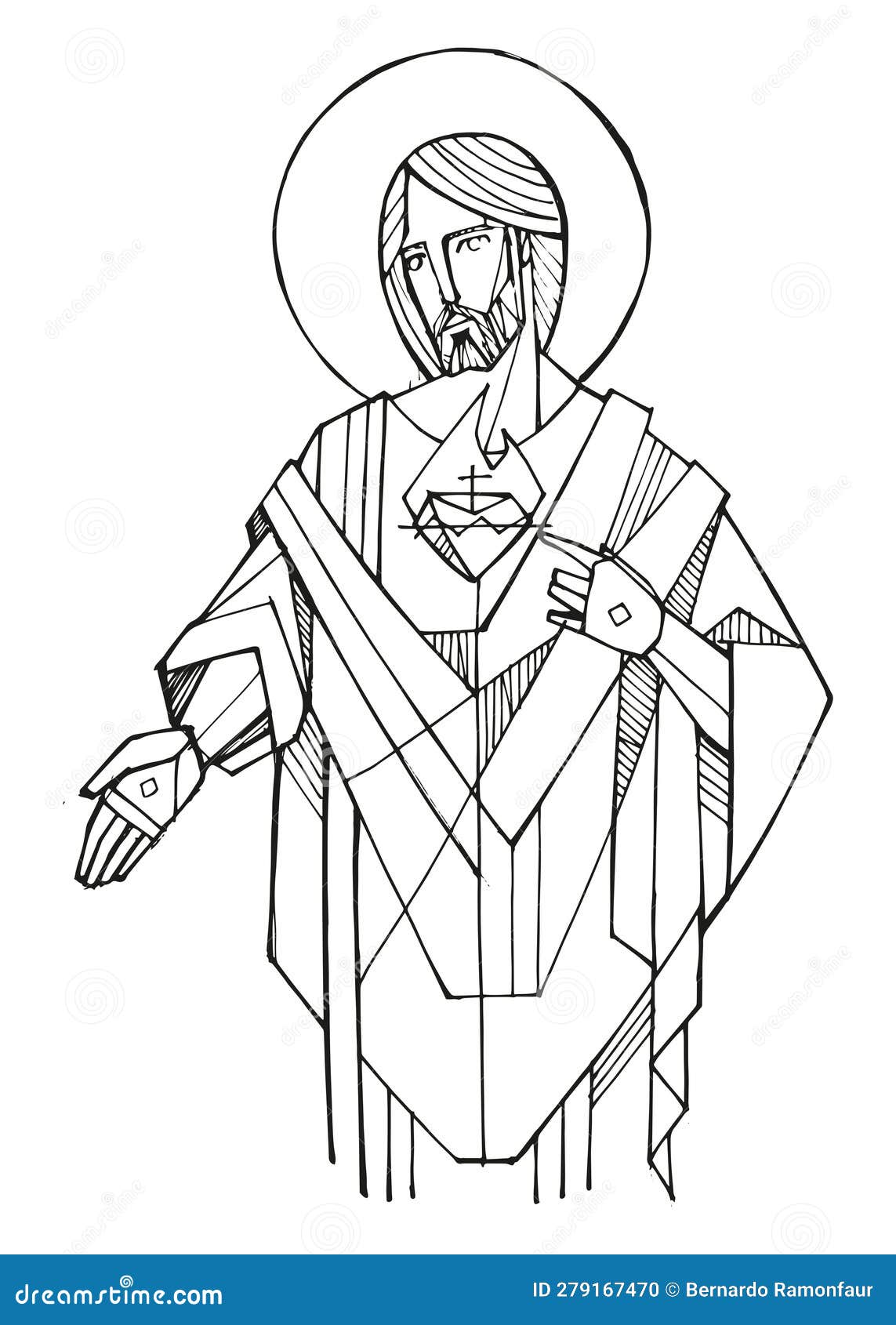 Hand Drawn Illustration of Sacred Heart in Jesus Stock Vector ...