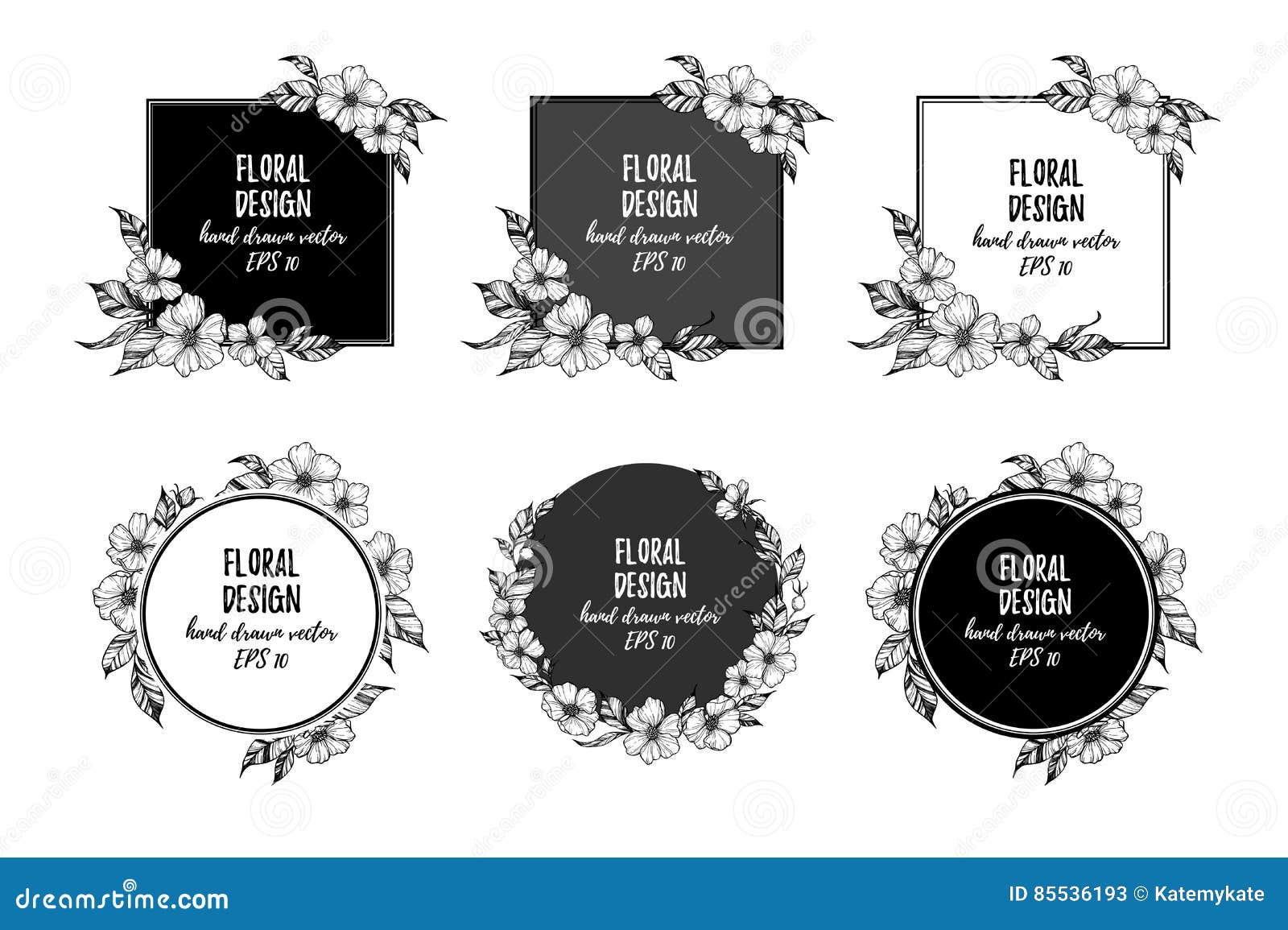 Hand Drawn Vector Illustration - Frames with Flowers and Leaves. Stock ...