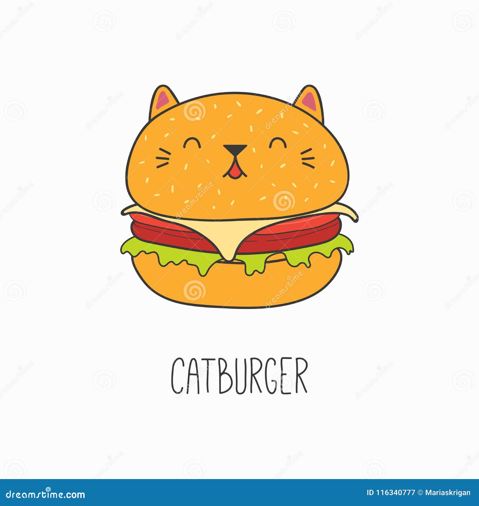 Cute Cat Burger Stock Vector Illustration Of Funny