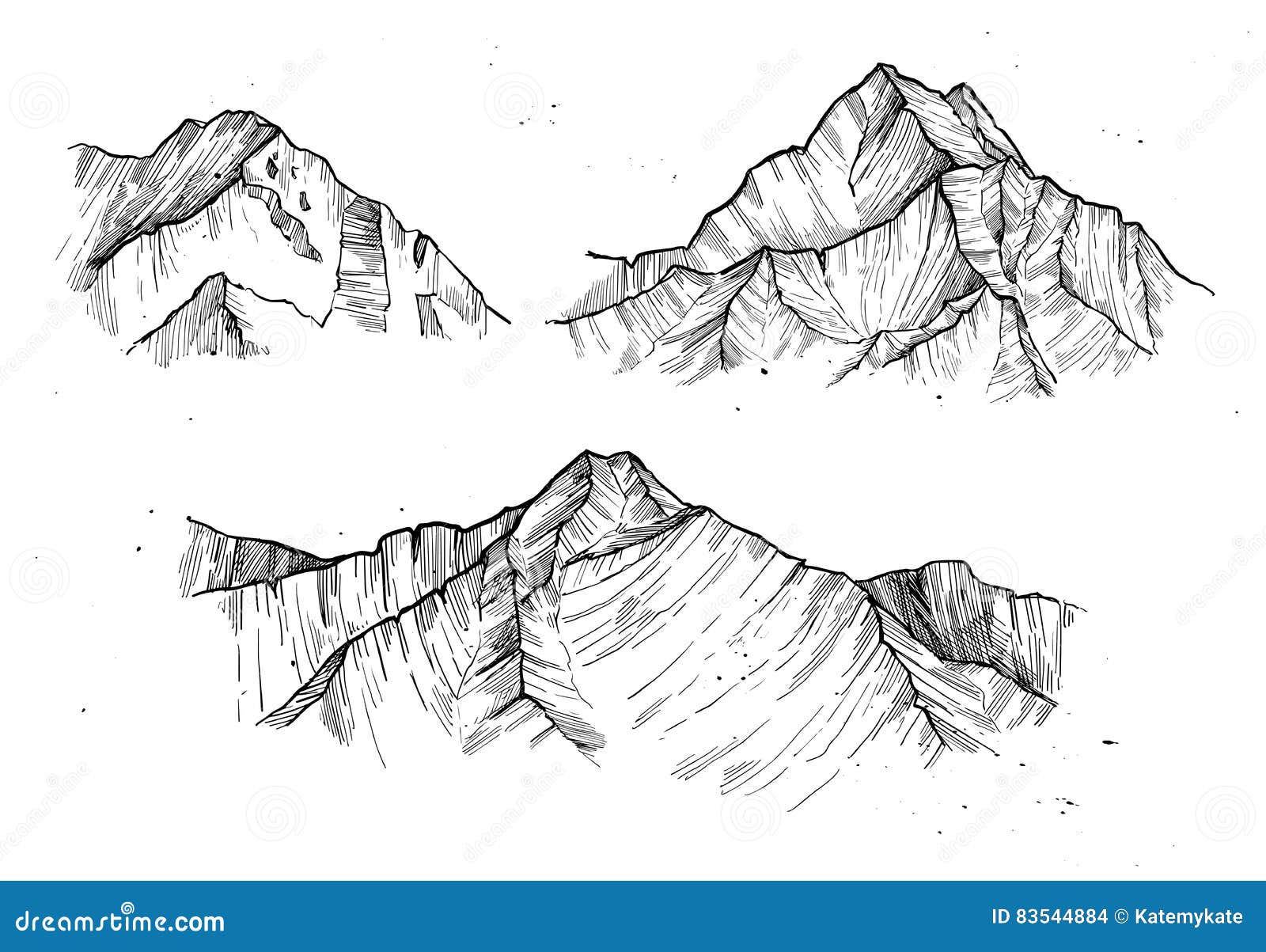 Hand Drawn Vector Illustration - Mountain Peaks. Outdoor Camping Stock ...