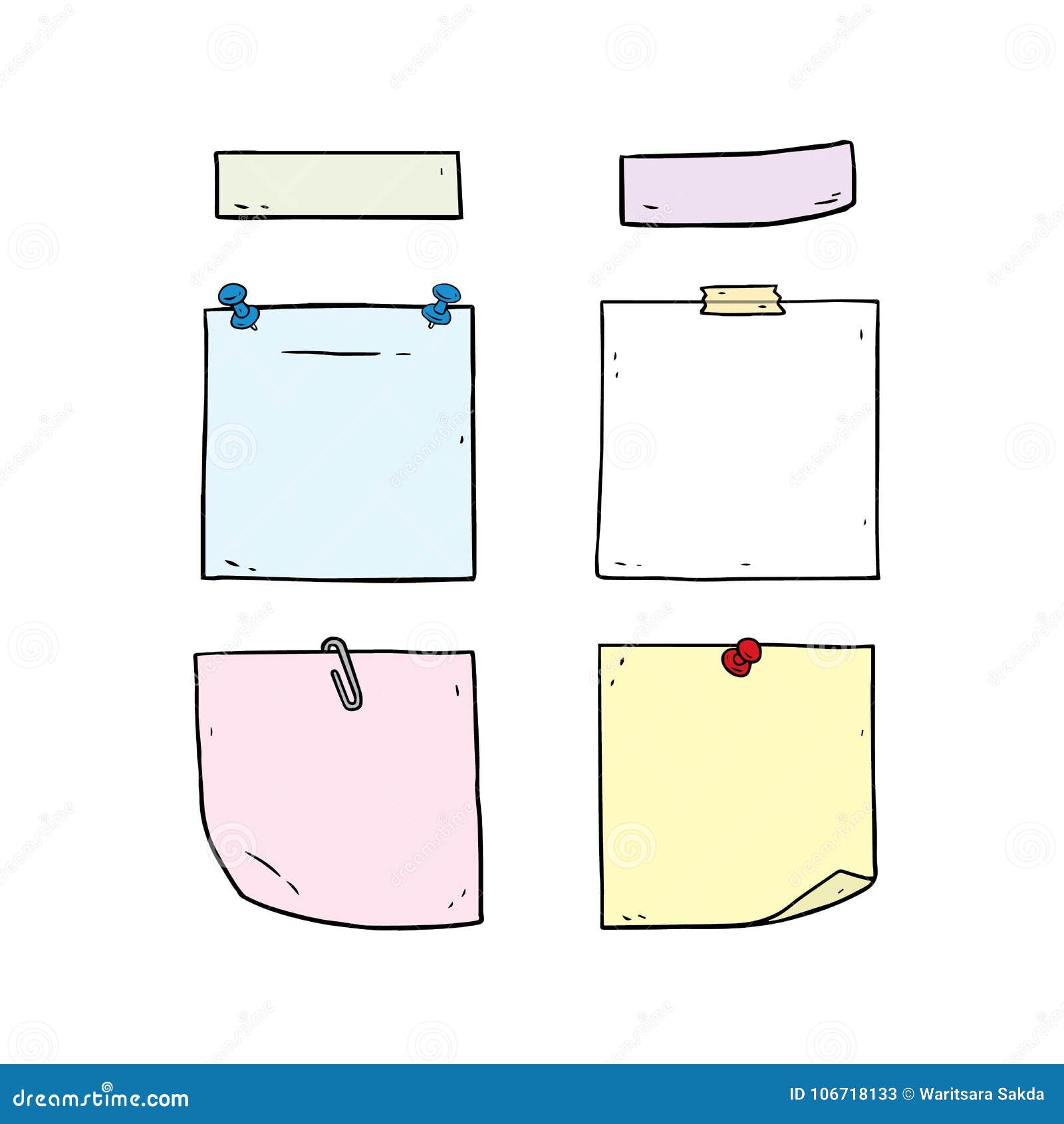 Hand Drawn Vector Illustration of Post it Notes Set Stock Vector -  Illustration of doodle, paper: 106718133