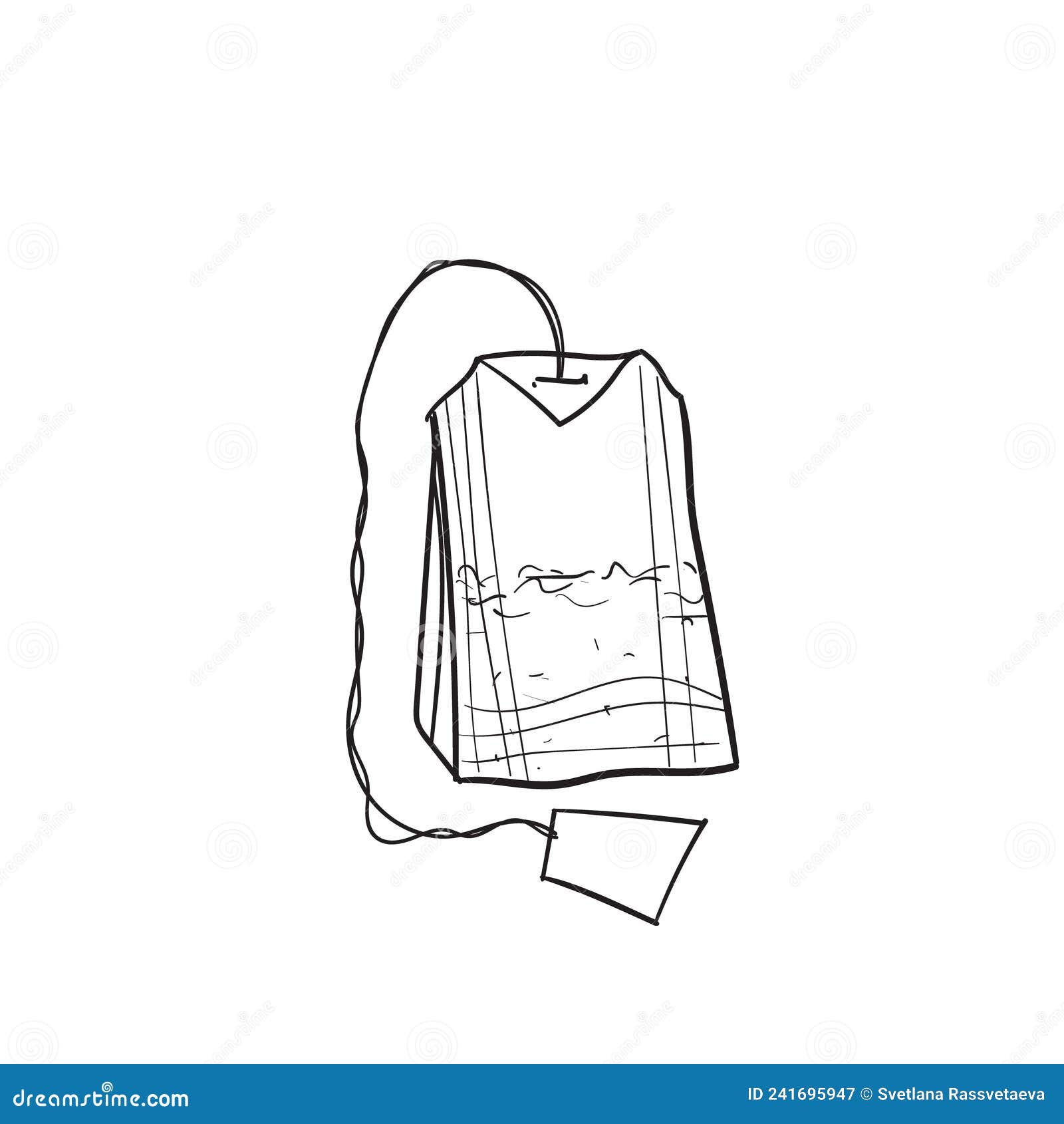 Handdrawn Vector Illustration of Rectangular Tea Bag. with Black