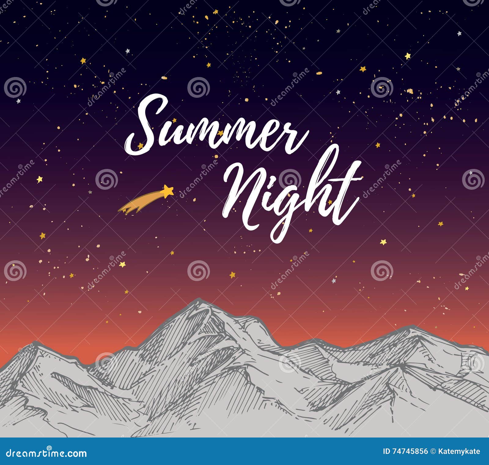 Download Hand Drawn Vector Illustration - Summer Night With Starry ...