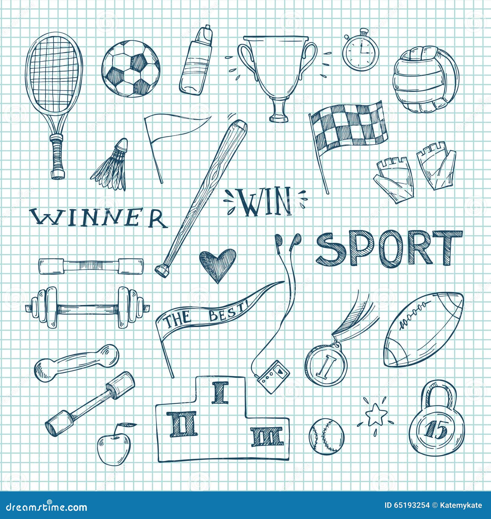 Set of Sports Doodle Vector Illustration in Cute Hand Drawn Style